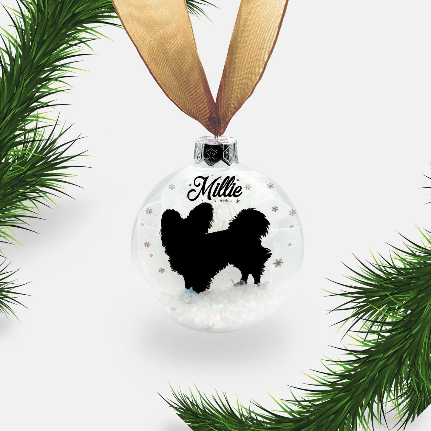Papillon Dog Personalised Ornament | Custom Glass Christmas Bauble