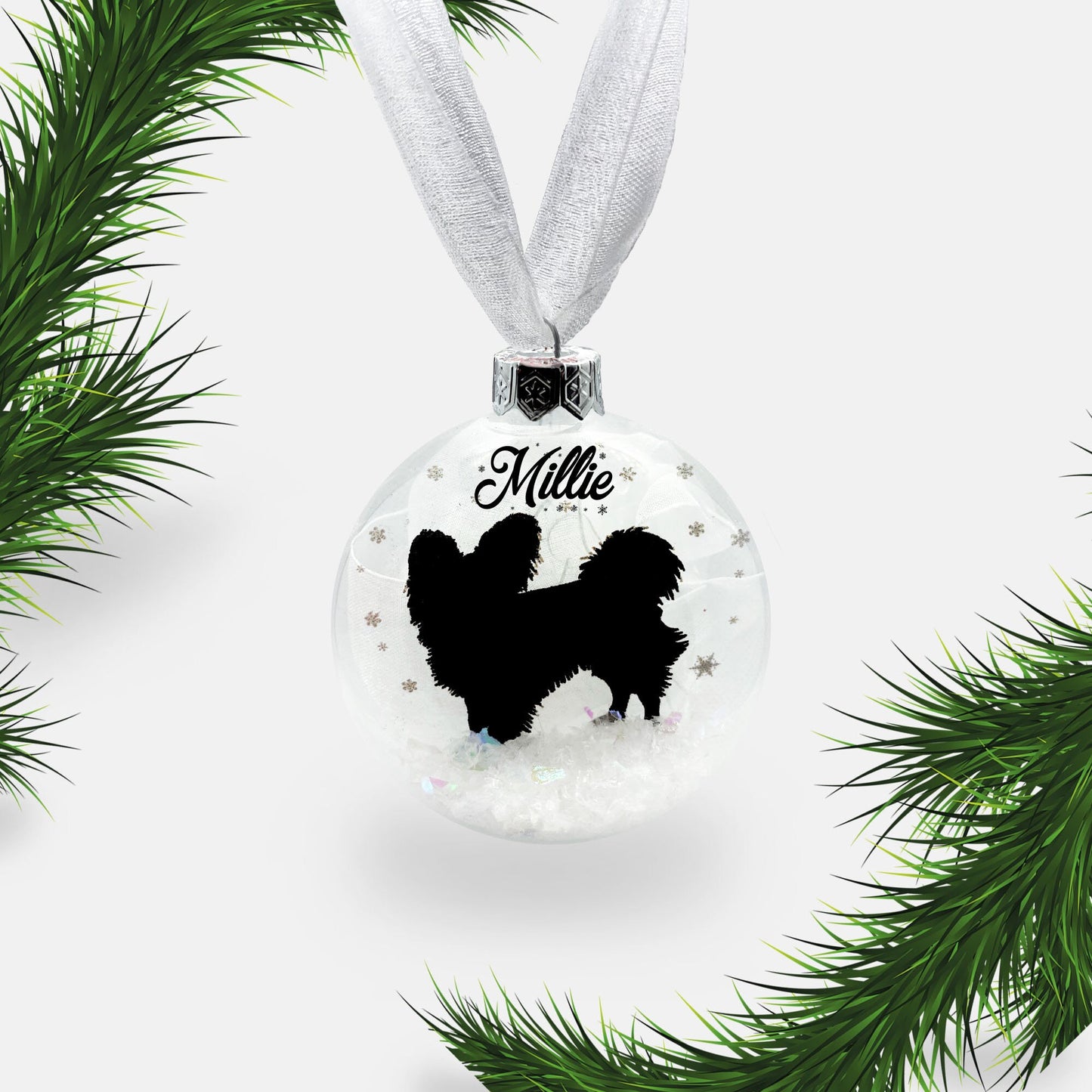 Papillon Dog Personalised Ornament | Custom Glass Christmas Bauble