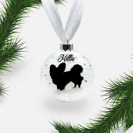 Papillon Dog Personalised Ornament | Custom Glass Christmas Bauble