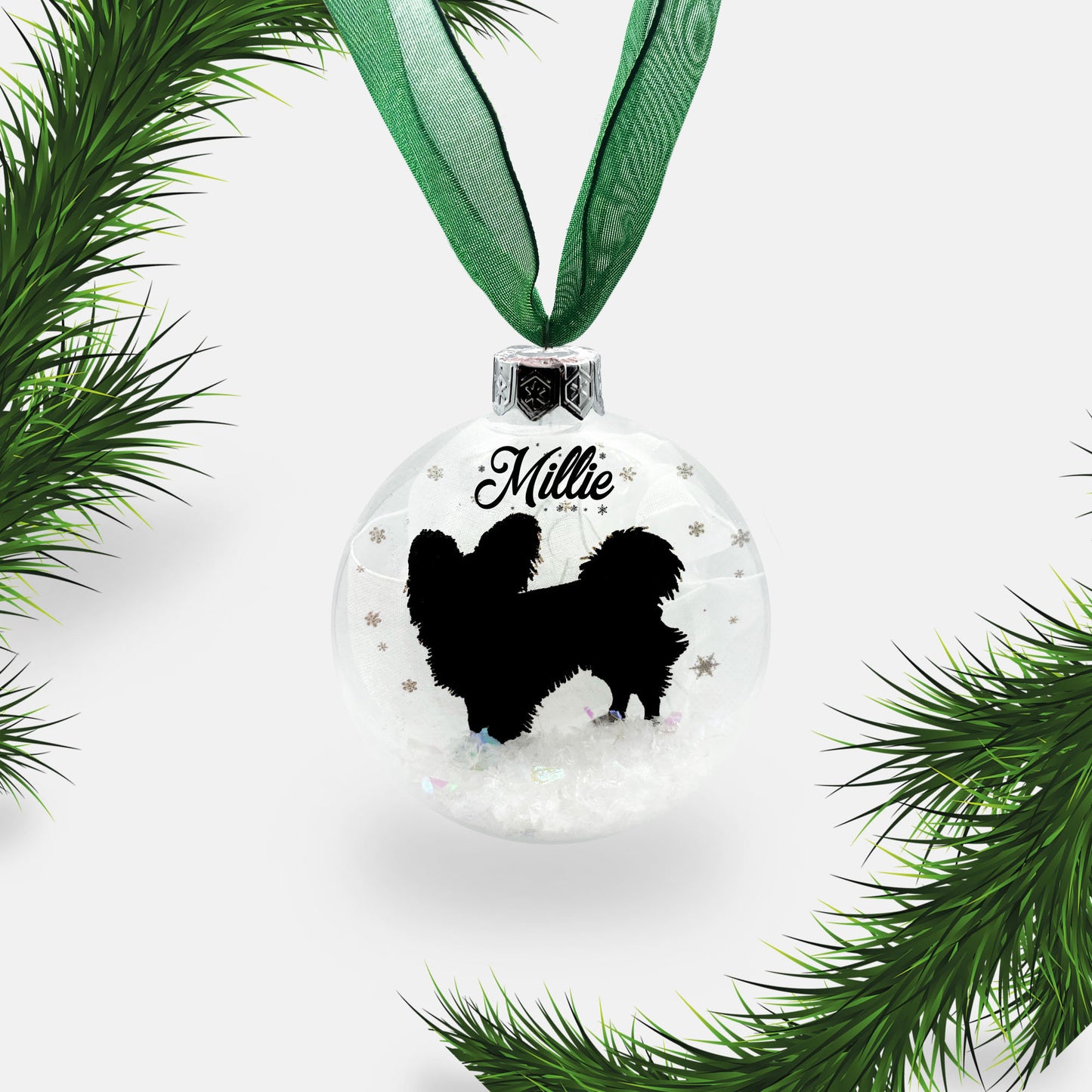 Papillon Dog Personalised Ornament | Custom Glass Christmas Bauble