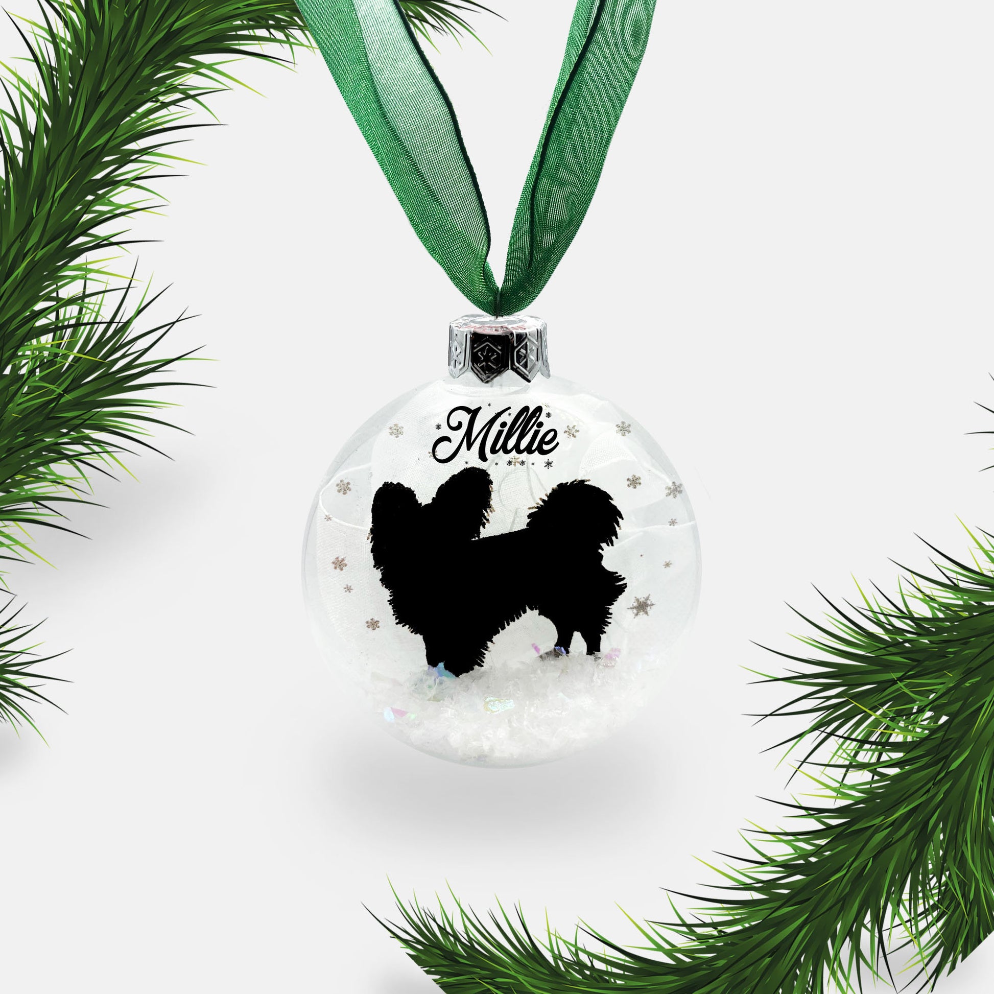 Papillon Dog Personalised Ornament | Custom Glass Christmas Bauble