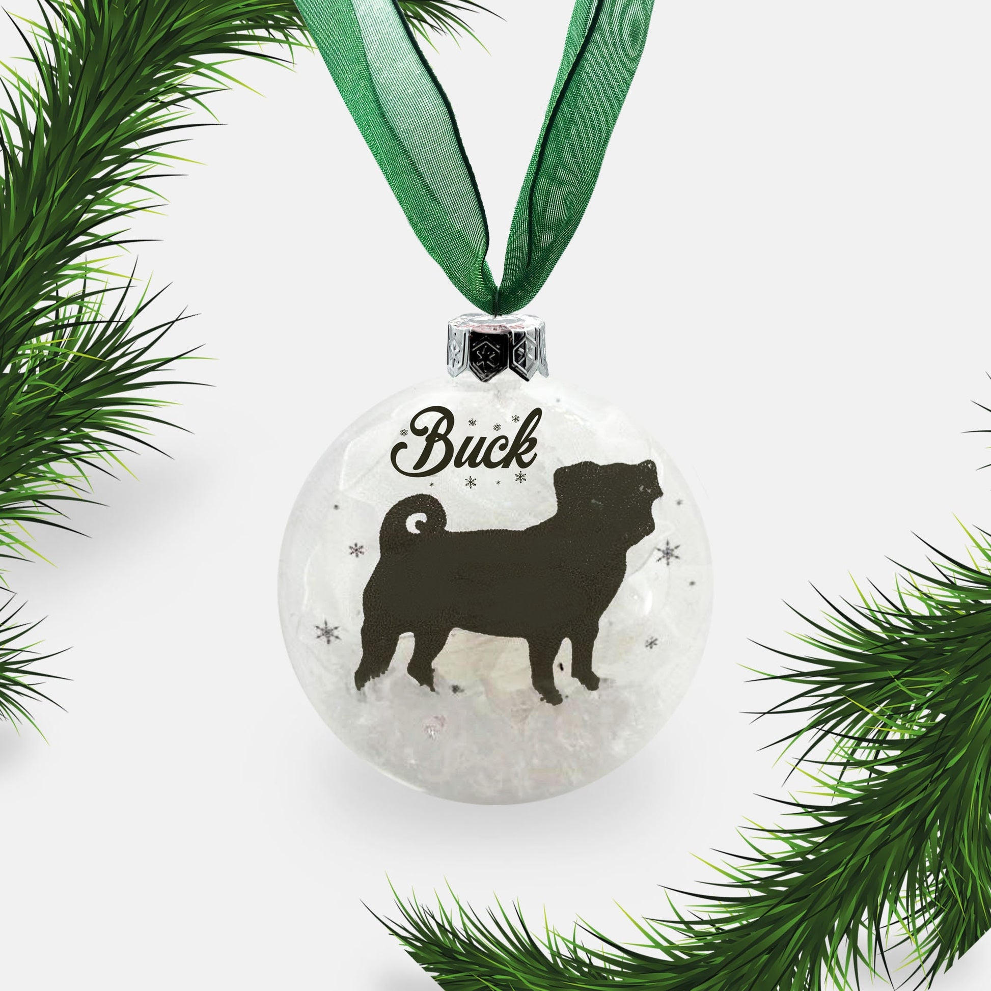 Pug Dog Personalised Ornament | Custom Glass Christmas Bauble