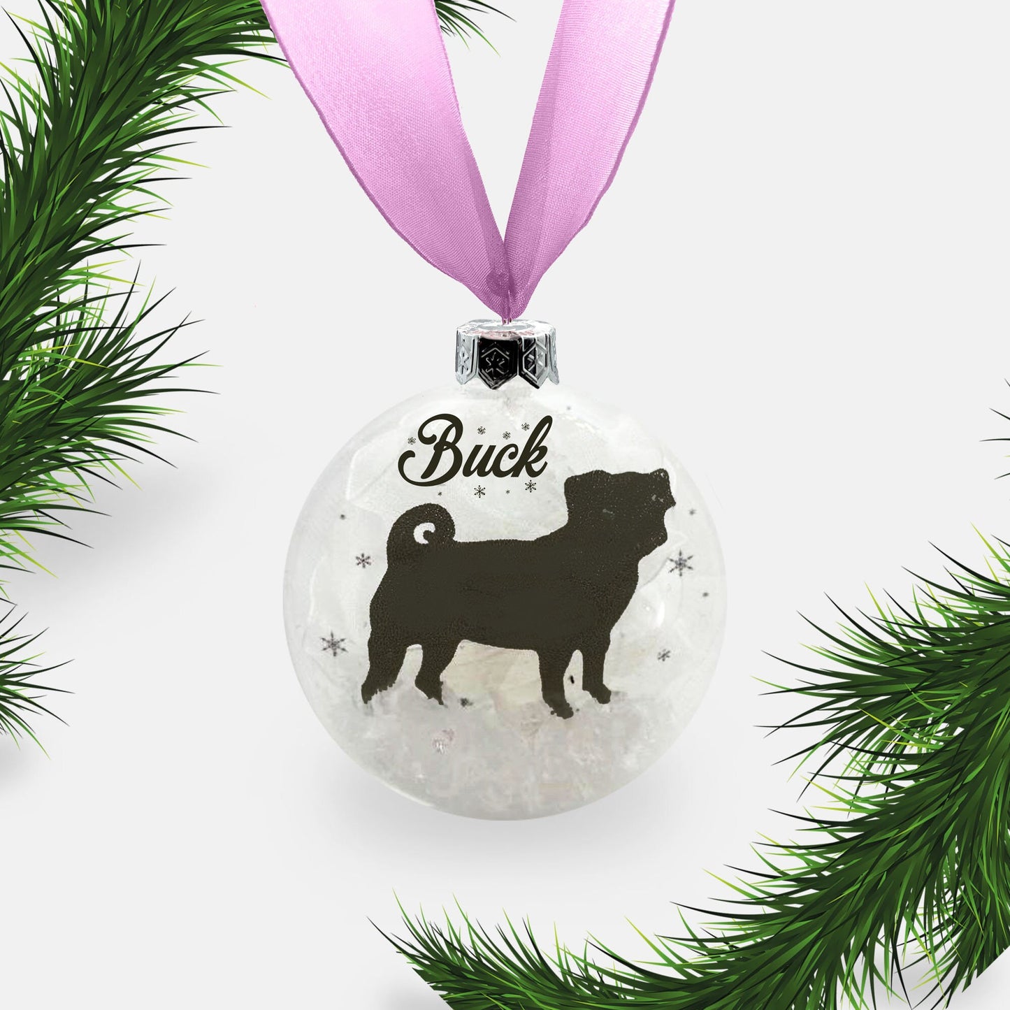 Pug Dog Personalised Ornament | Custom Glass Christmas Bauble