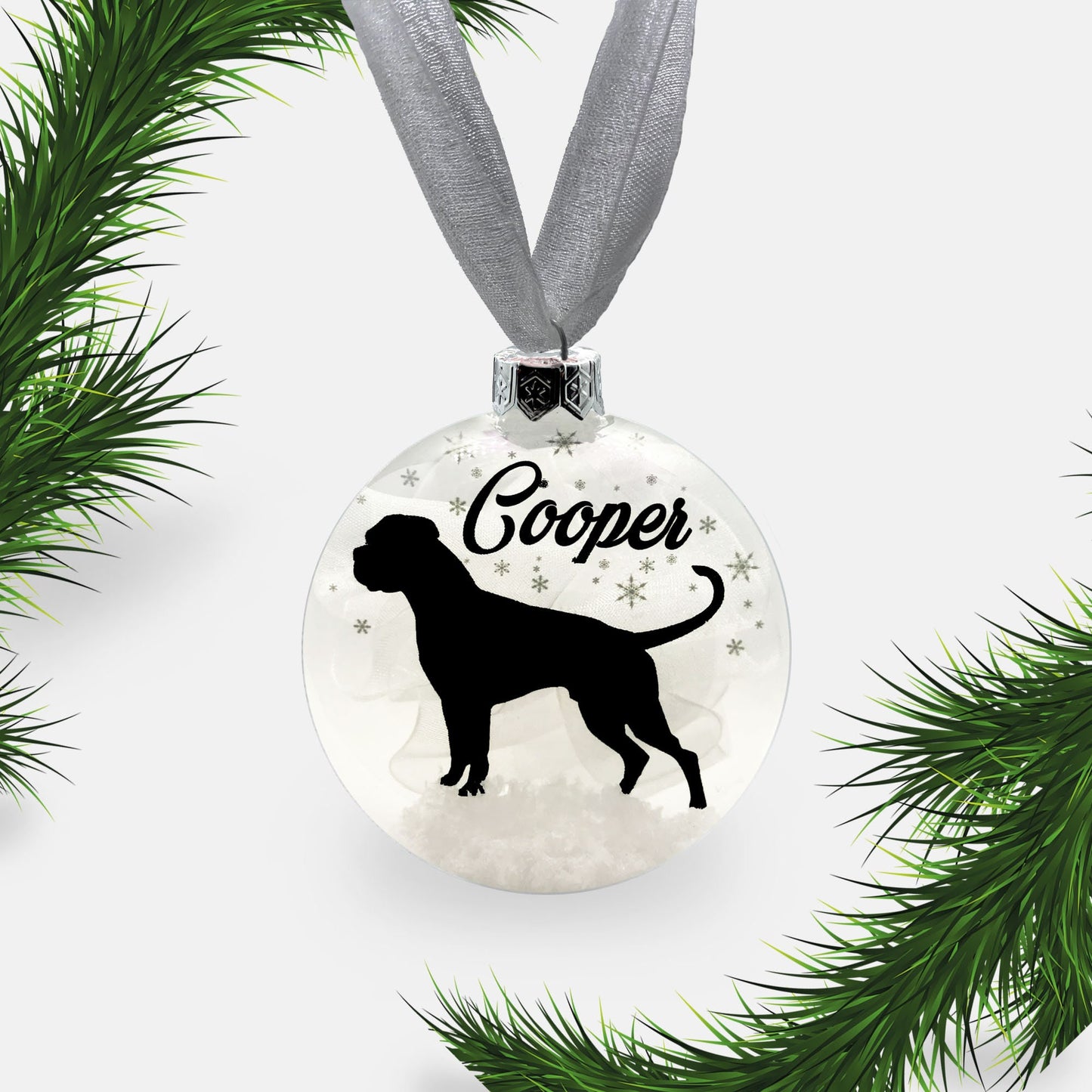 Boxer Dog Glass Personalised Ornament | Custom Christmas Bauble | Long or Short Tail