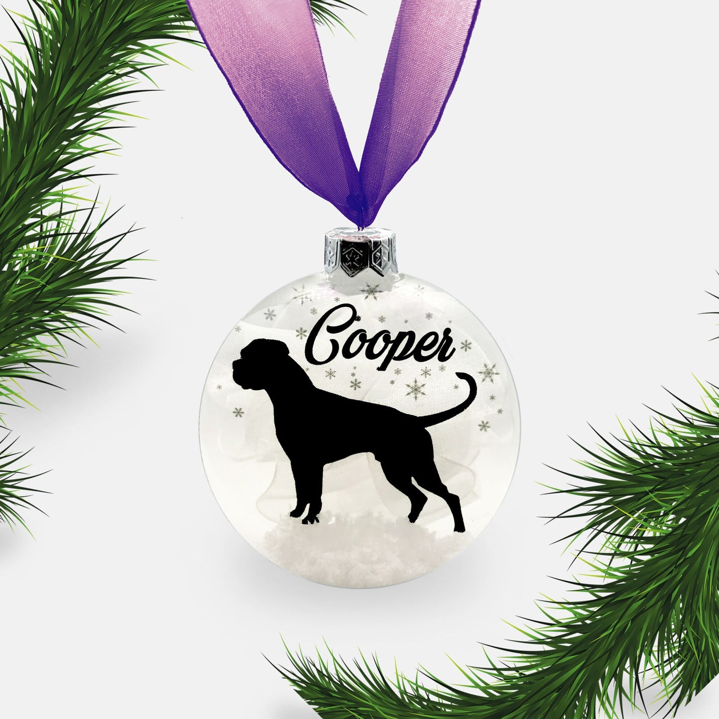 Boxer Dog Glass Personalised Ornament | Custom Christmas Bauble | Long or Short Tail