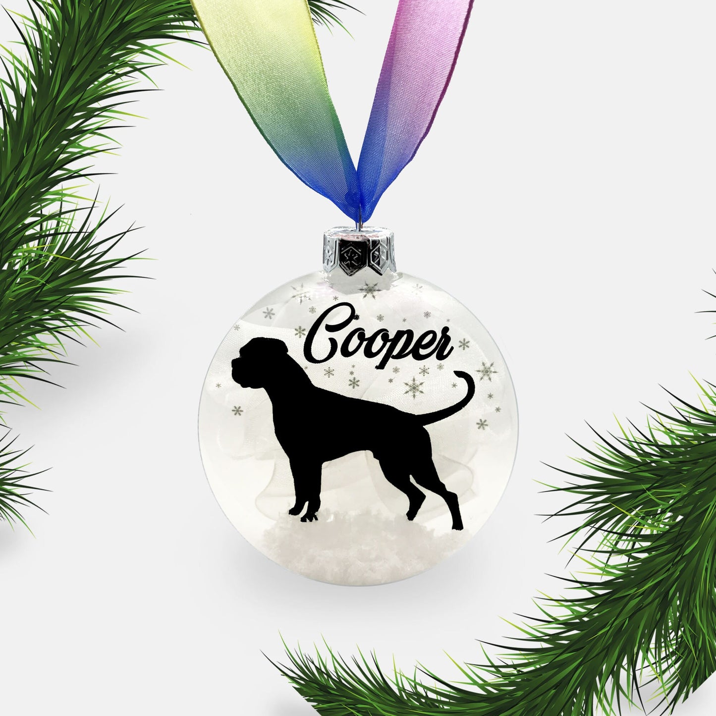 Boxer Dog Glass Personalised Ornament | Custom Christmas Bauble | Long or Short Tail