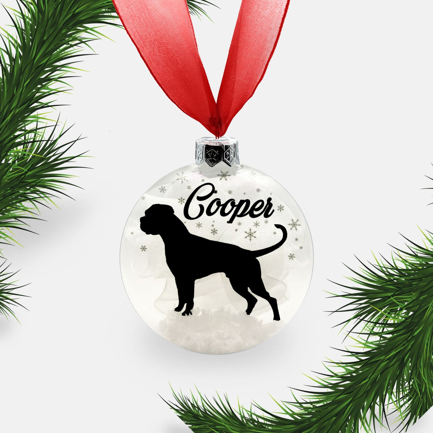Boxer Dog Glass Personalised Ornament | Custom Christmas Bauble | Long or Short Tail