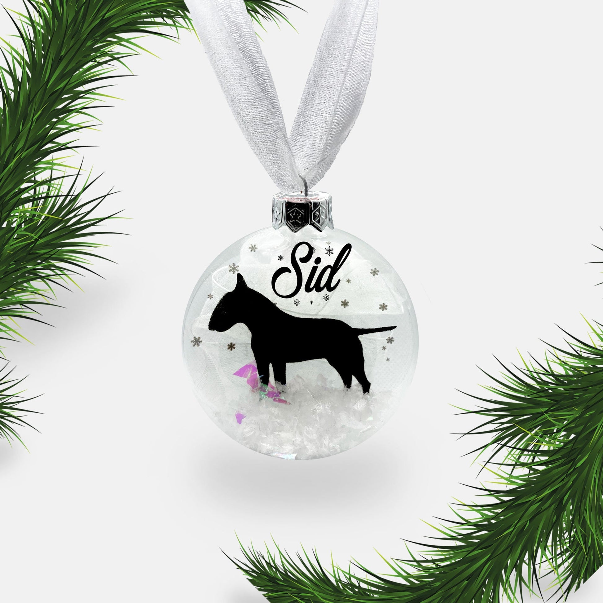 Bull Terrier Dog Personalised Ornament | Custom Glass Christmas Bauble