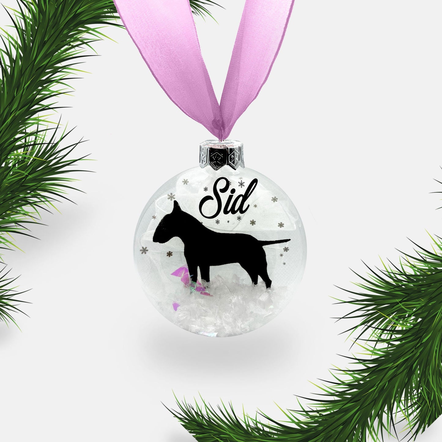 Bull Terrier Dog Personalised Ornament | Custom Glass Christmas Bauble