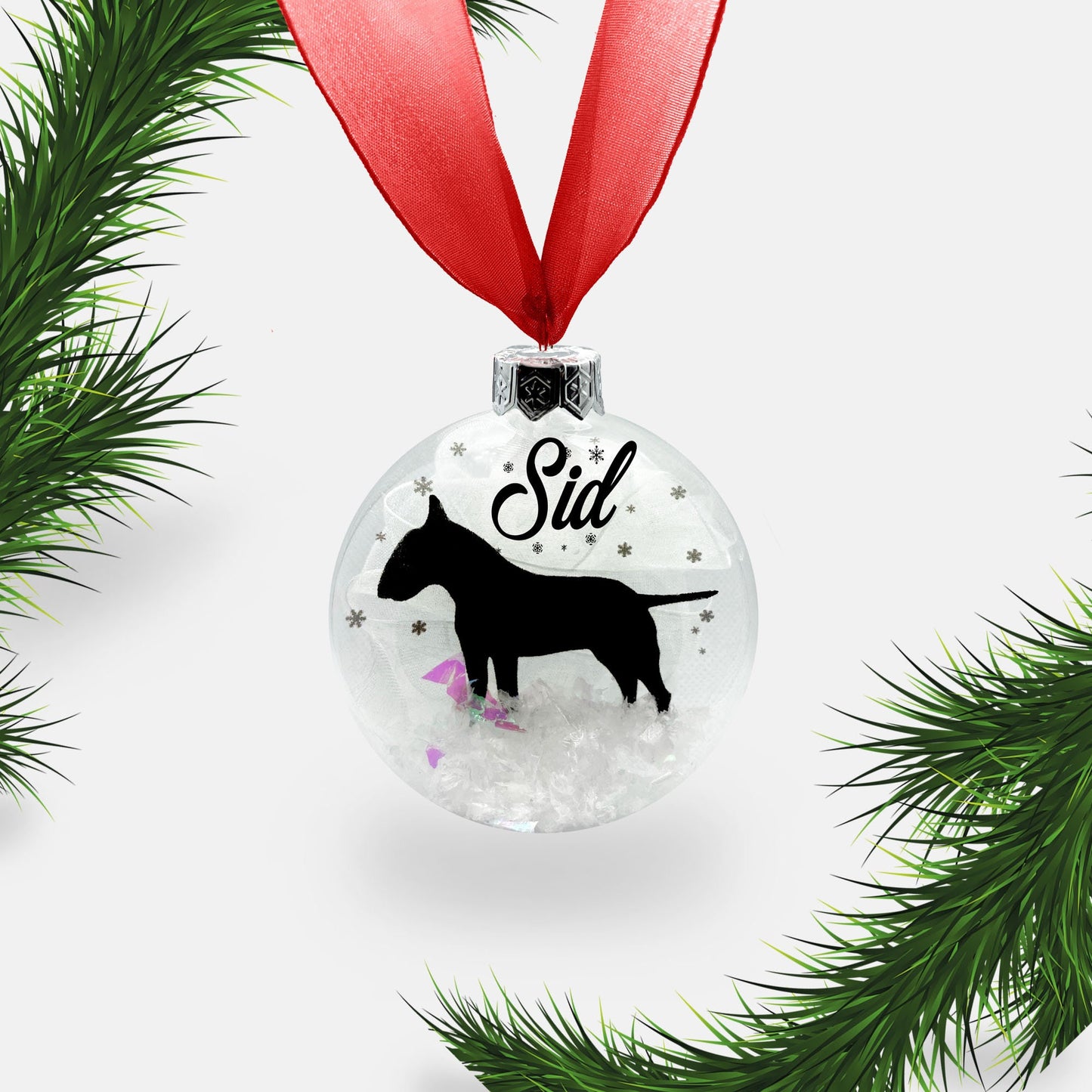 Bull Terrier Dog Personalised Ornament | Custom Glass Christmas Bauble