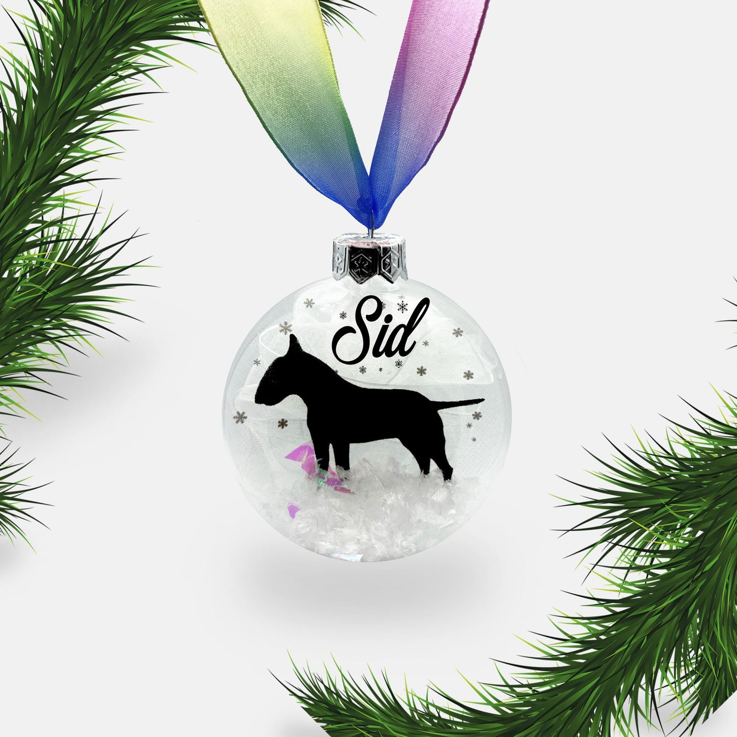 Bull Terrier Dog Personalised Ornament | Custom Glass Christmas Bauble