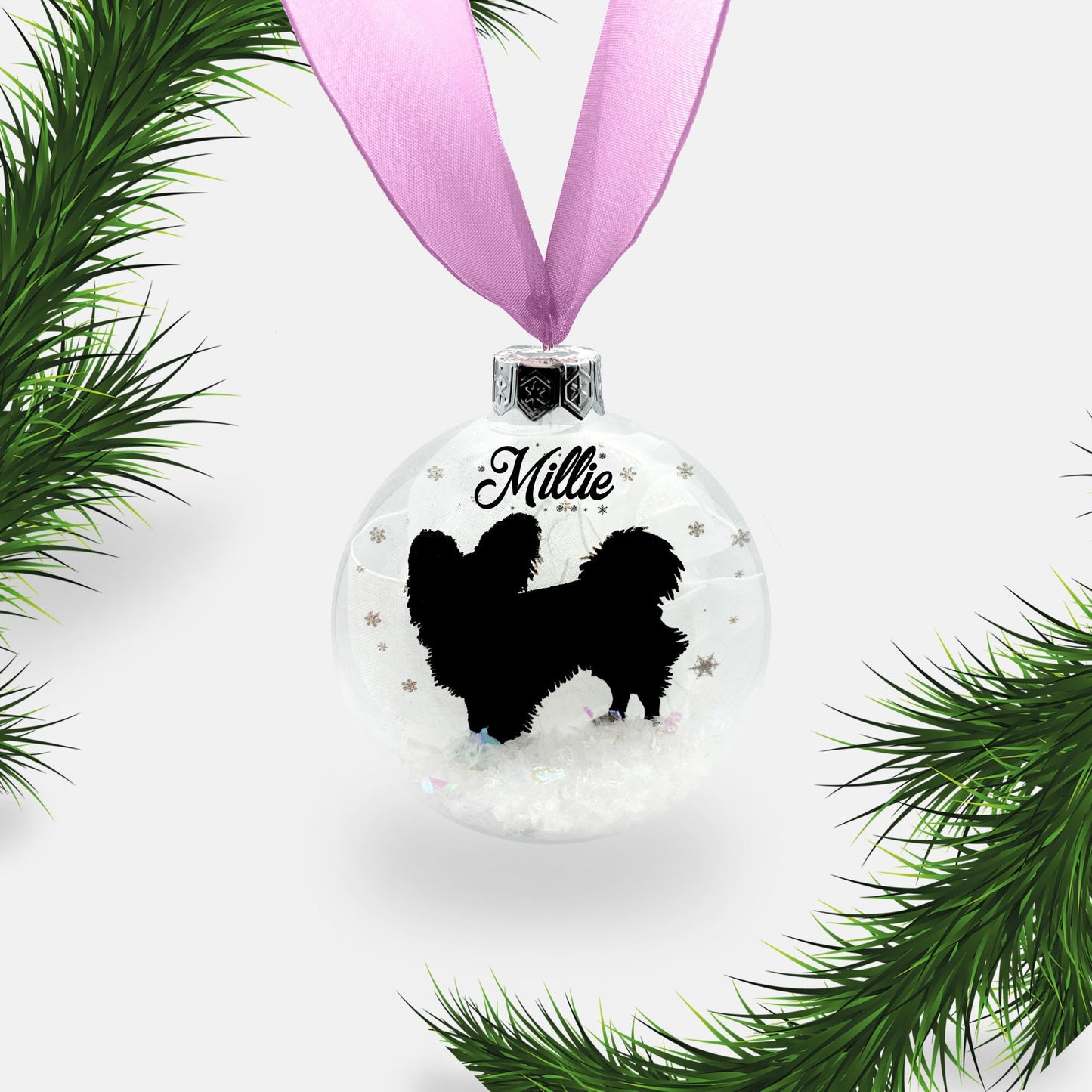 Papillon Dog Personalised Ornament | Custom Glass Christmas Bauble