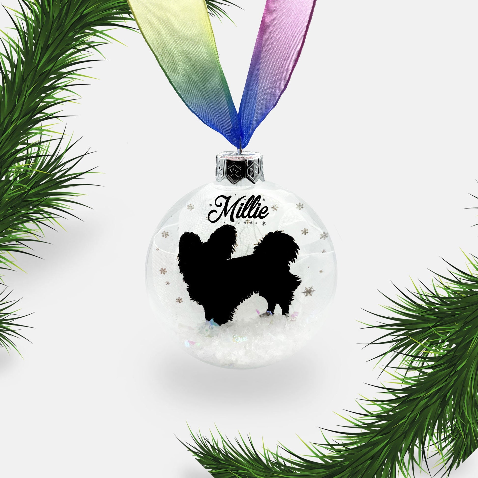 Papillon Dog Personalised Ornament | Custom Glass Christmas Bauble