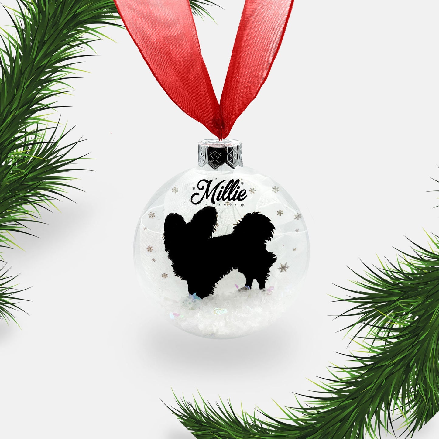 Papillon Dog Personalised Ornament | Custom Glass Christmas Bauble