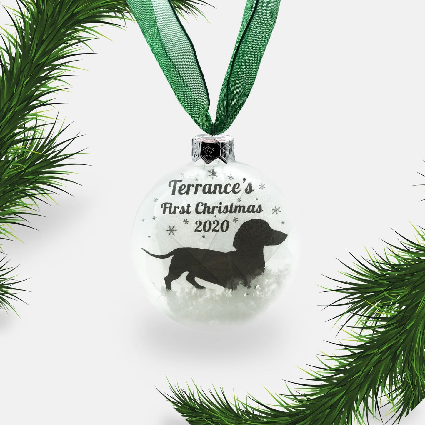 Dachshund Dog Personalised Ornament | Custom Glass Christmas Bauble