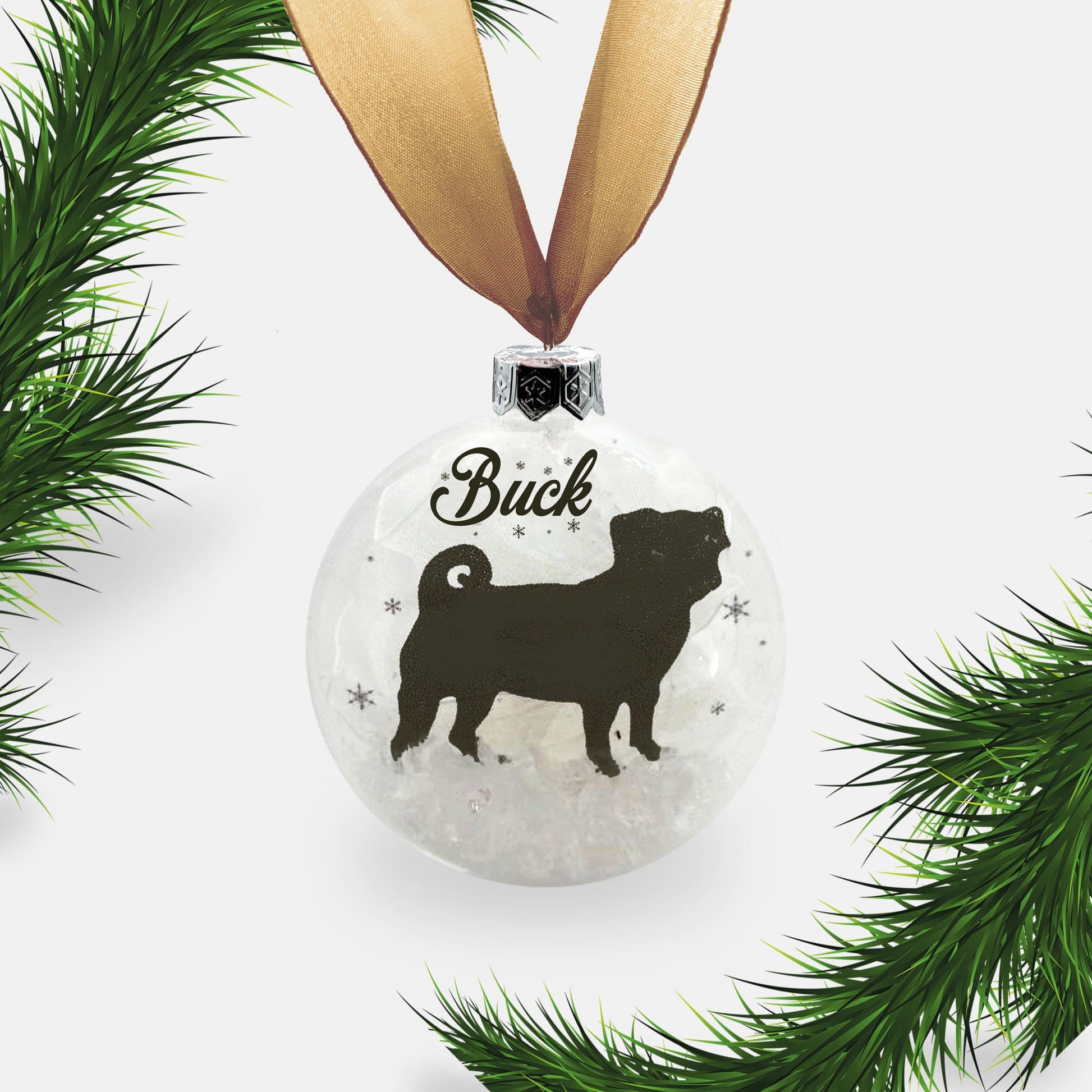 Pug Dog Personalised Ornament | Custom Glass Christmas Bauble