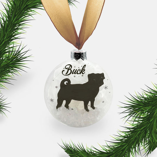 Pug Dog Personalised Ornament | Custom Glass Christmas Bauble