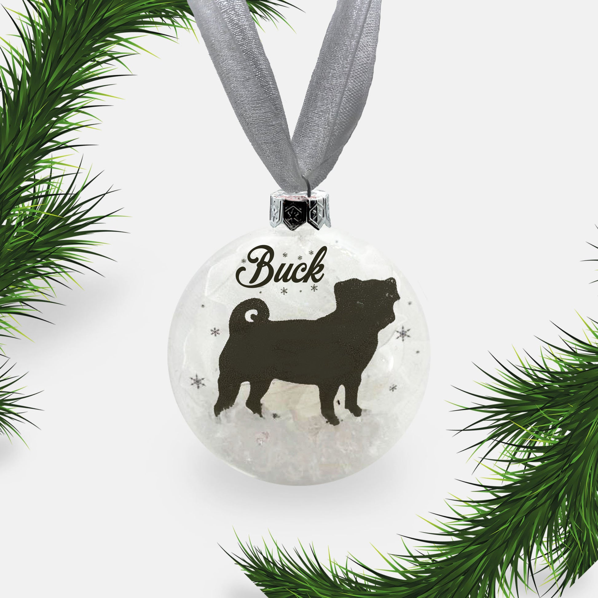 Pug Dog Personalised Ornament | Custom Glass Christmas Bauble