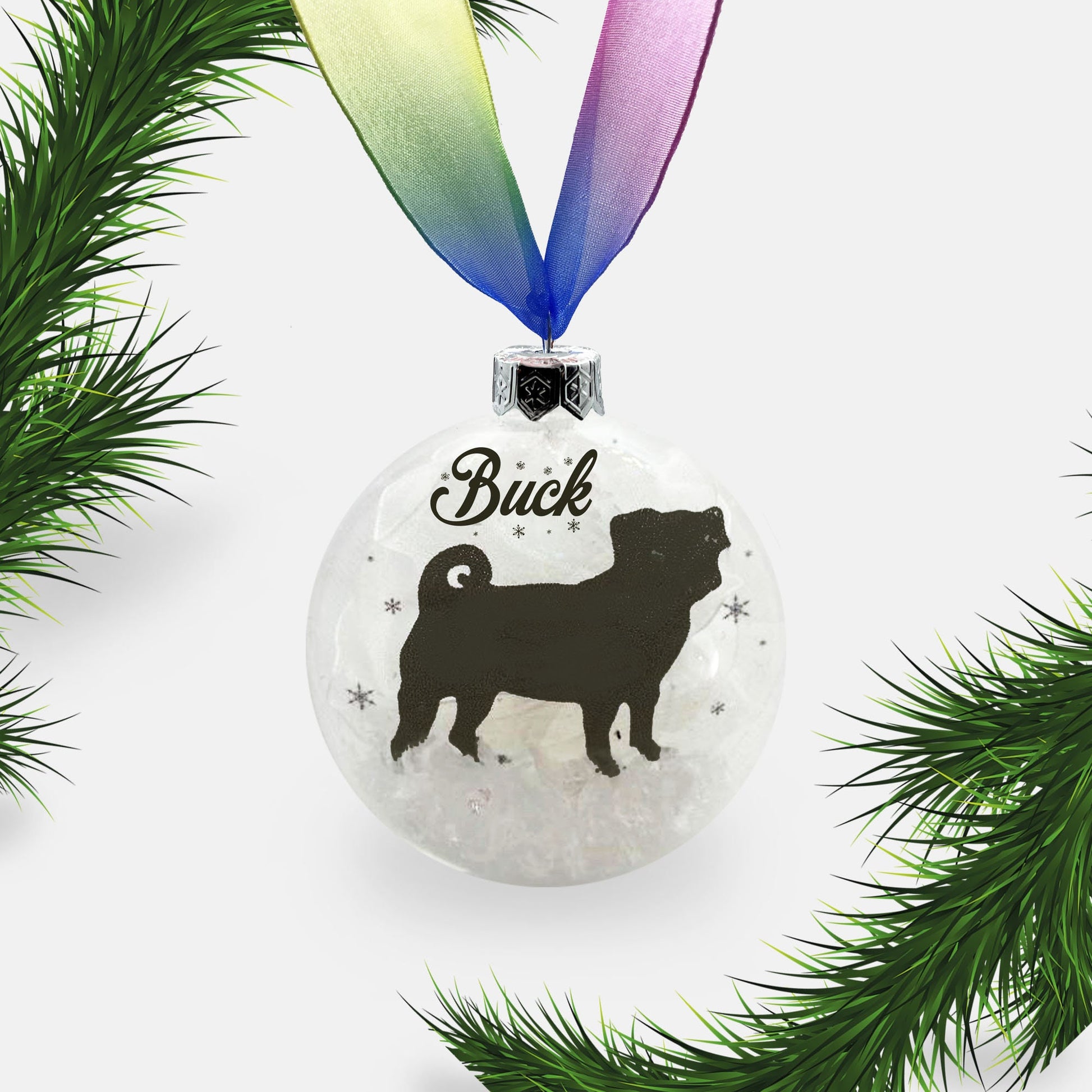 Pug Dog Personalised Ornament | Custom Glass Christmas Bauble
