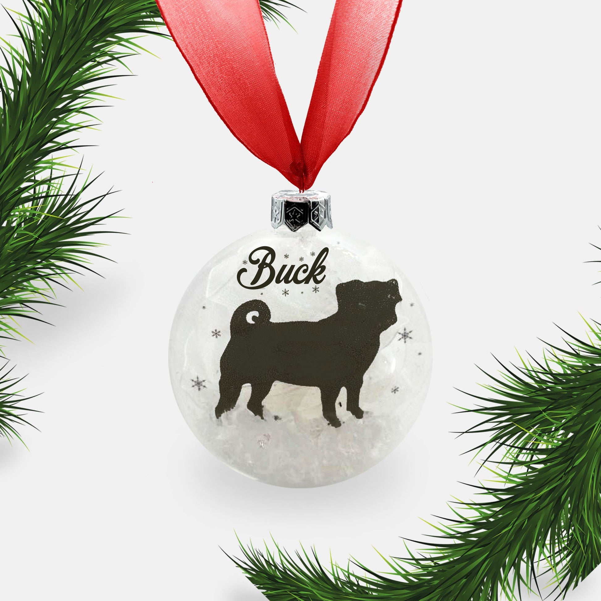 Pug Dog Personalised Ornament | Custom Glass Christmas Bauble