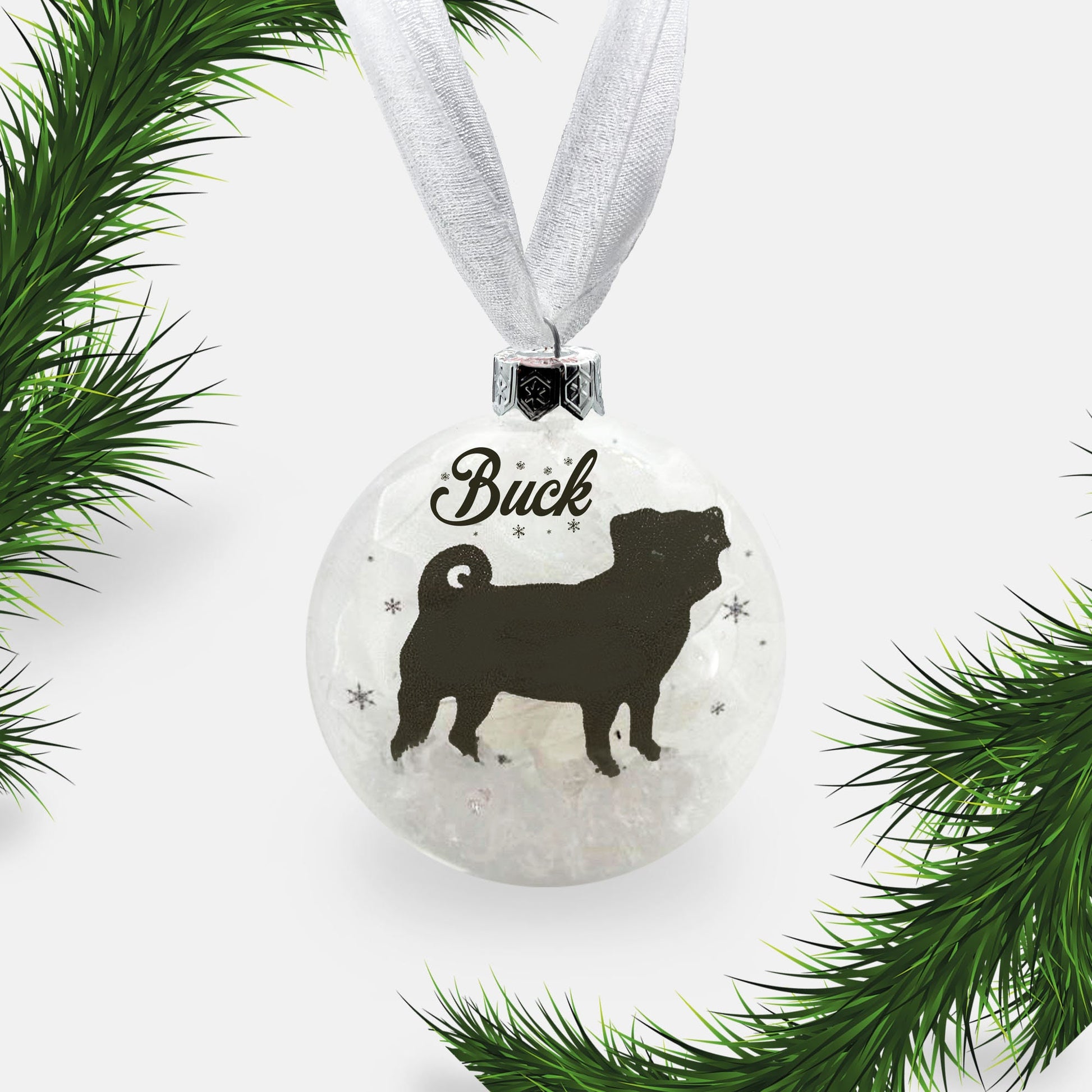 Pug Dog Personalised Ornament | Custom Glass Christmas Bauble