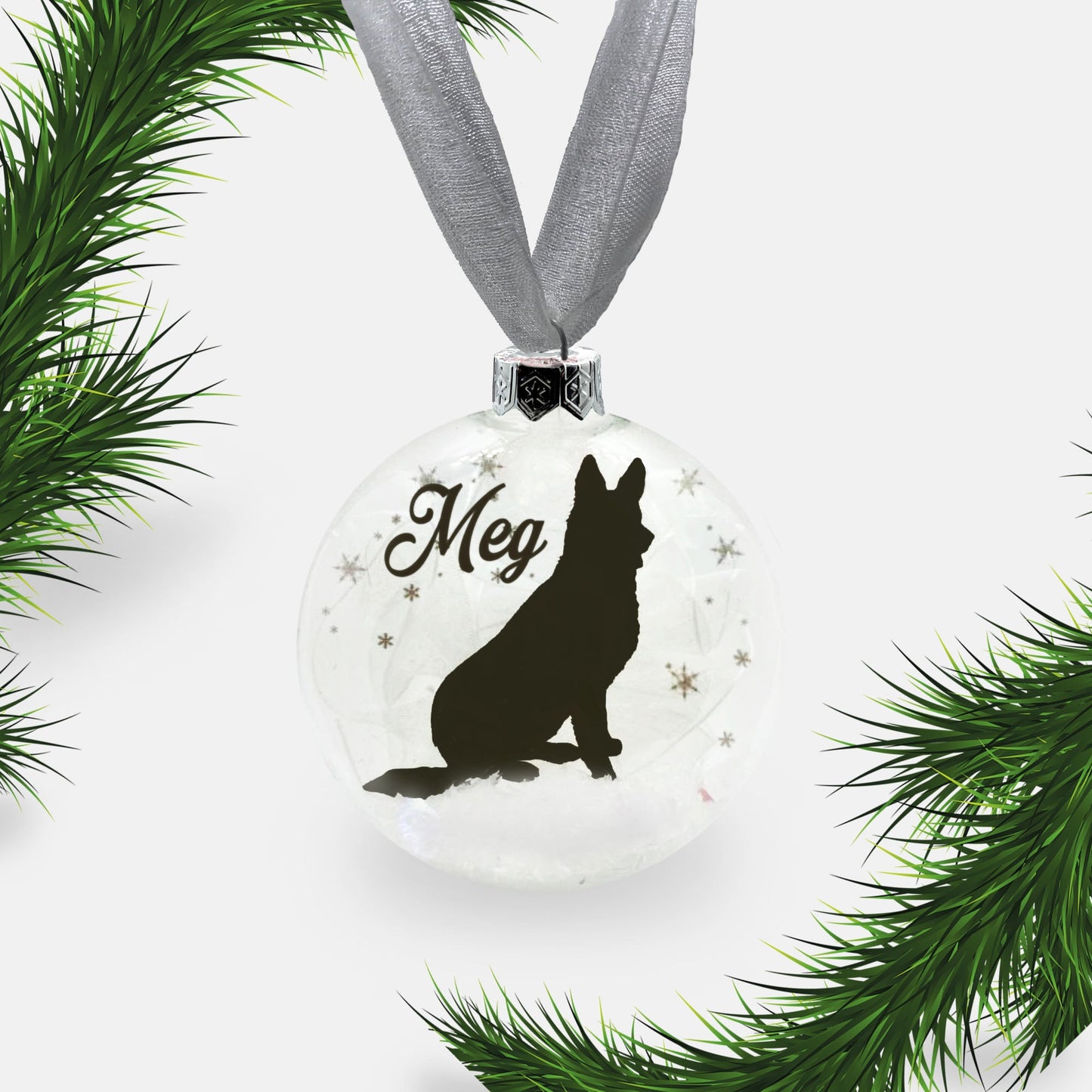 German Shepherd Alsatian Dog Personalised Ornament | Custom Glass Christmas Bauble
