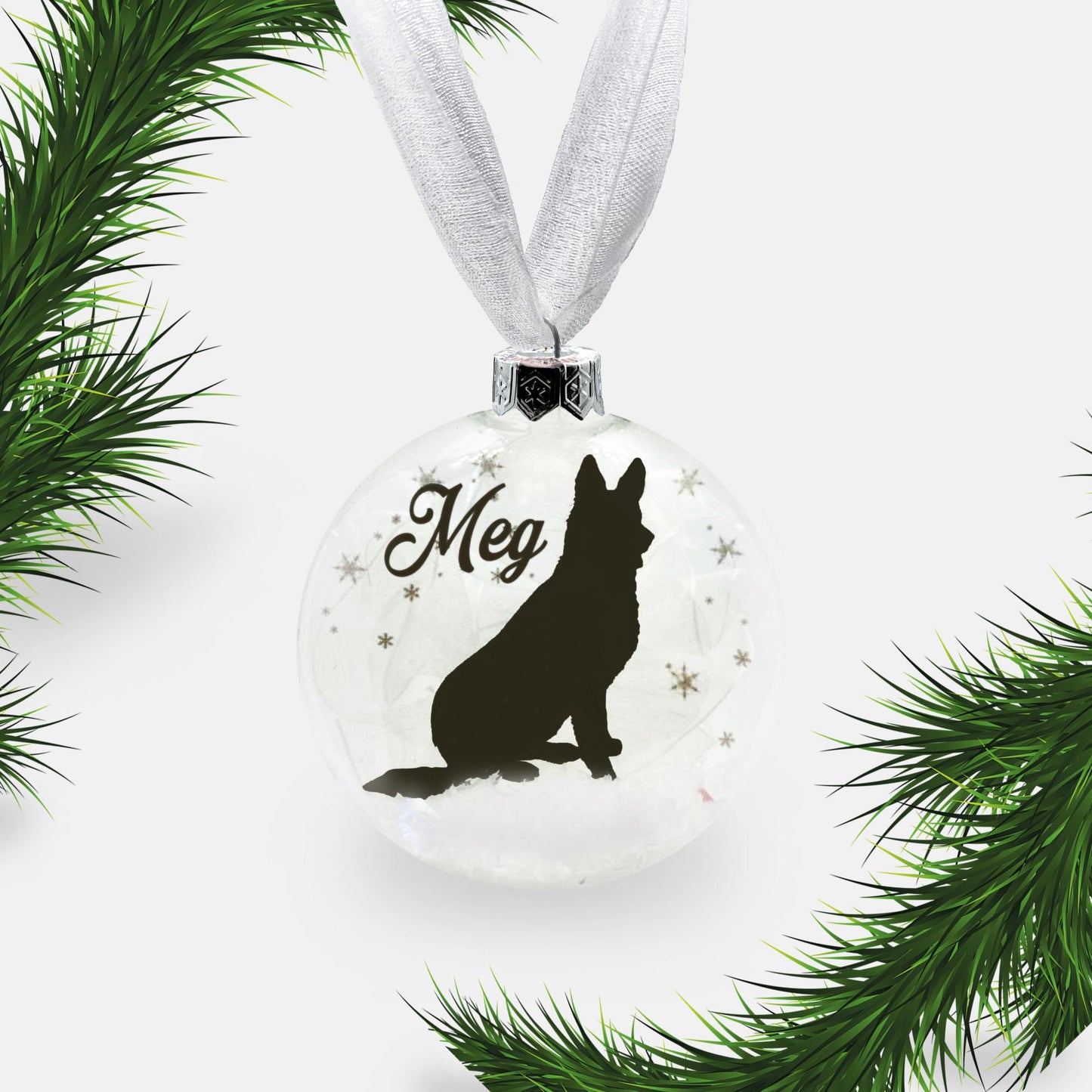 German Shepherd Alsatian Dog Personalised Ornament | Custom Glass Christmas Bauble