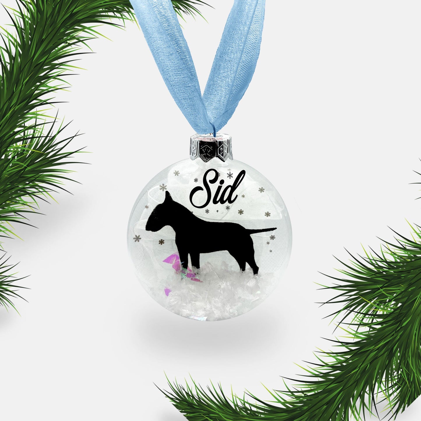 Bull Terrier Dog Personalised Ornament | Custom Glass Christmas Bauble