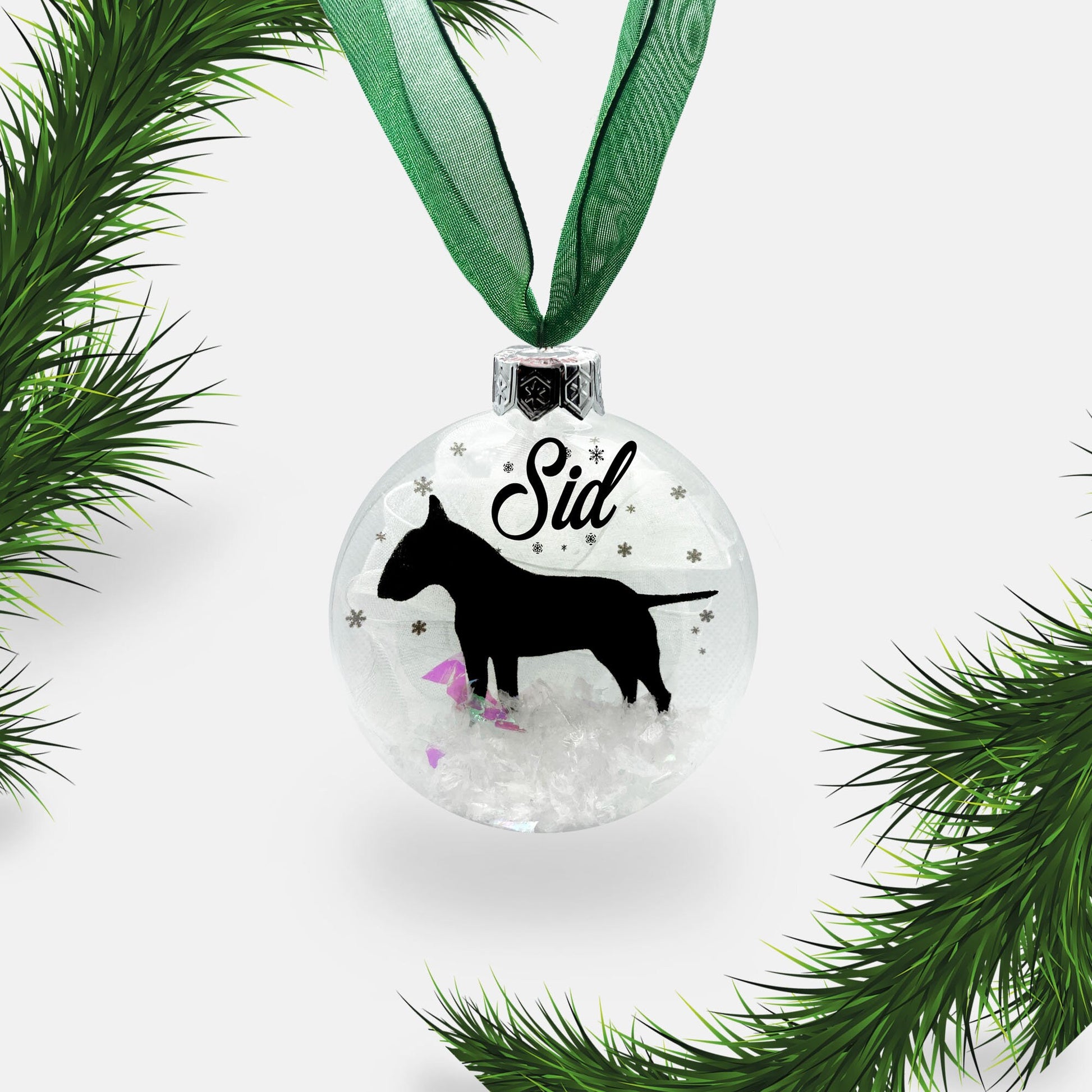 Bull Terrier Dog Personalised Ornament | Custom Glass Christmas Bauble