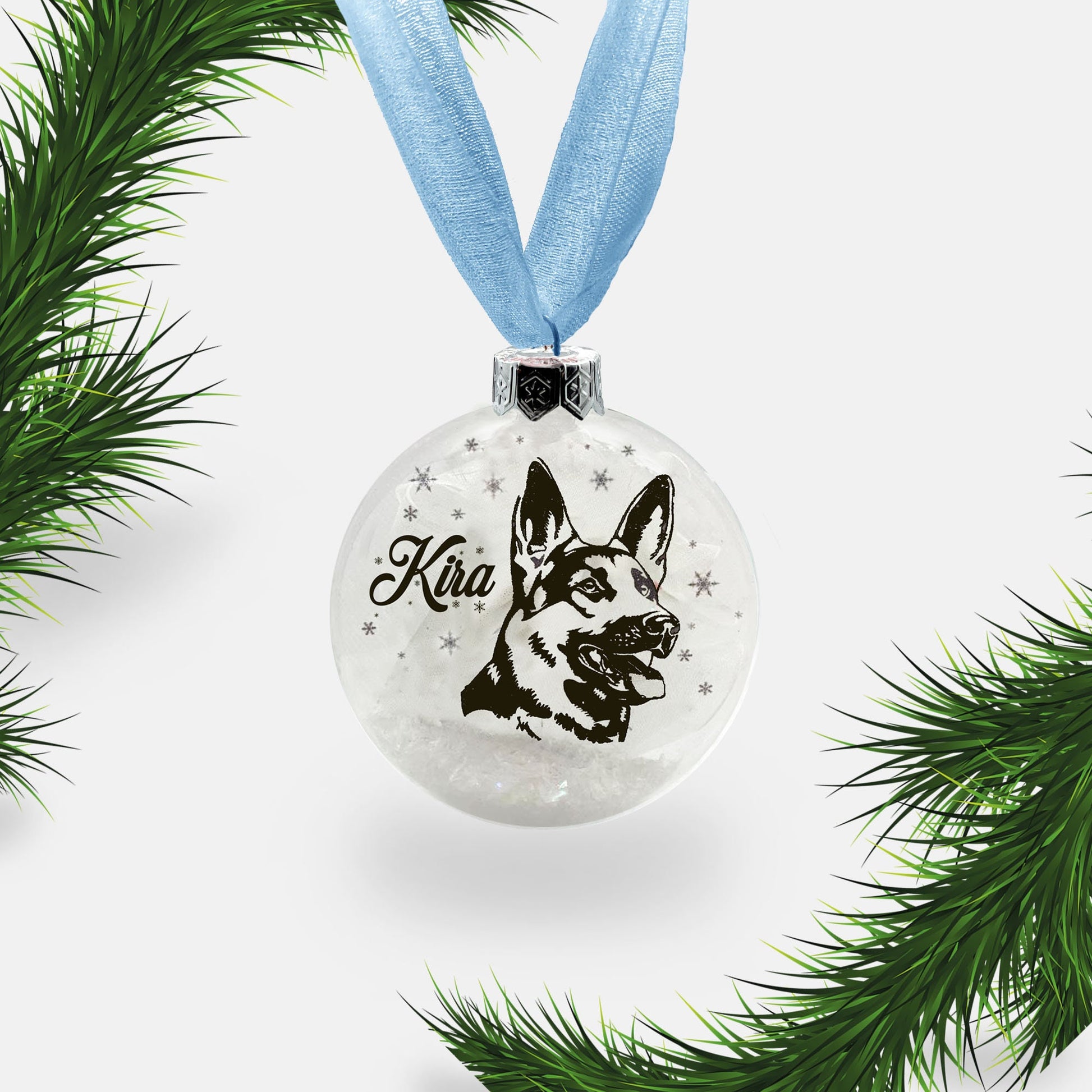 German Shepherd Alsatian Dog Personalised Ornament | Custom Glass Christmas Bauble