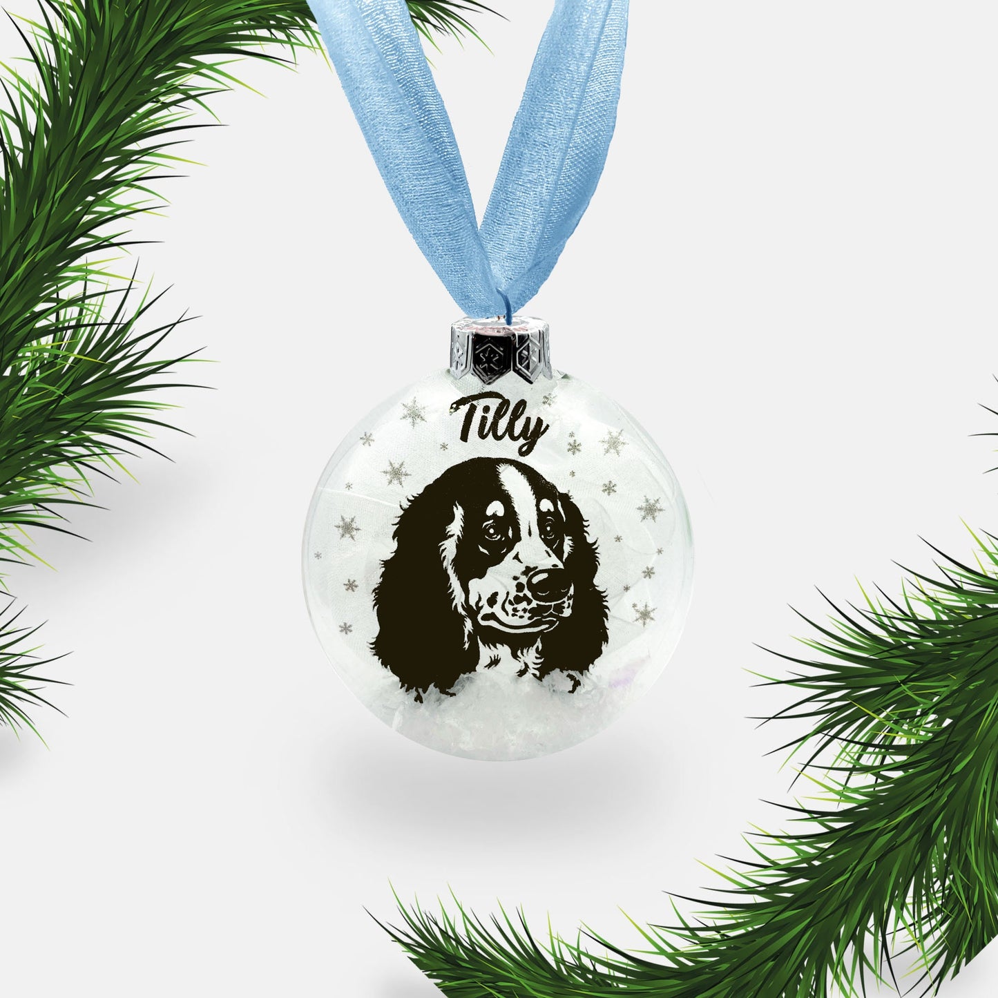 Springer Cocker Spaniel Dog Personalised | Custom Glass Christmas Bauble