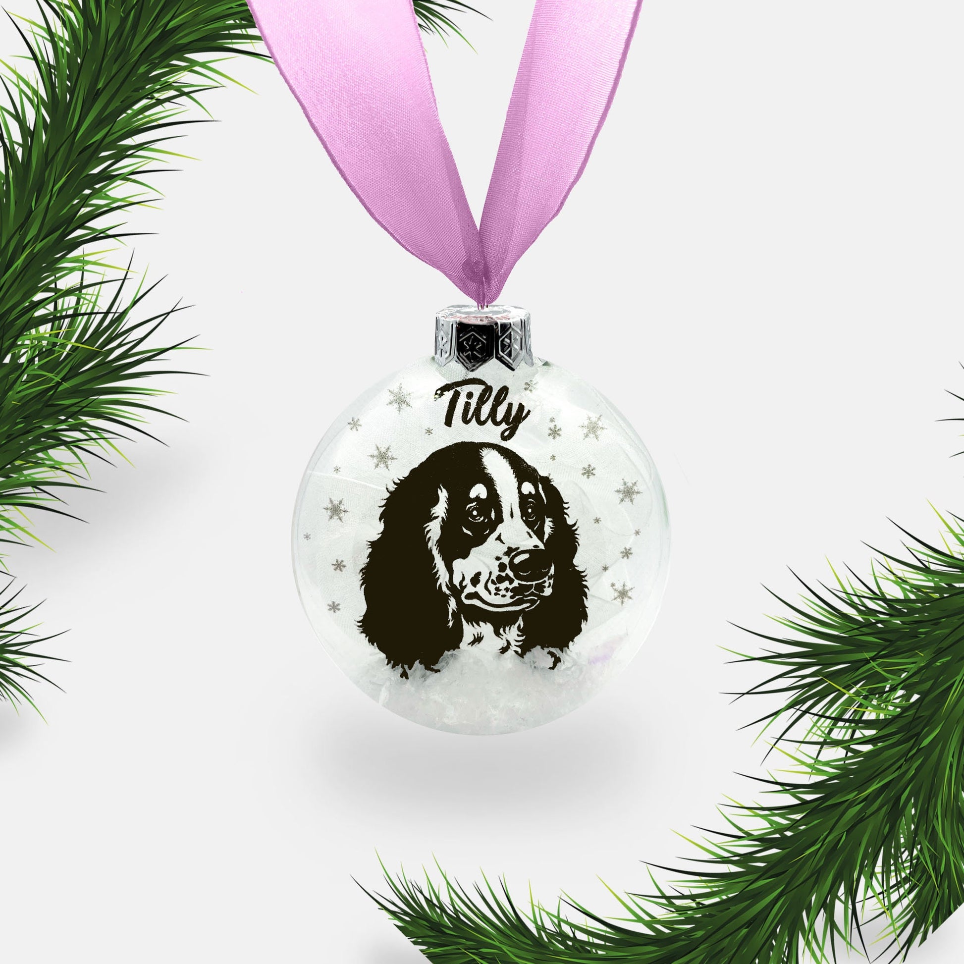 Springer Cocker Spaniel Dog Personalised | Custom Glass Christmas Bauble
