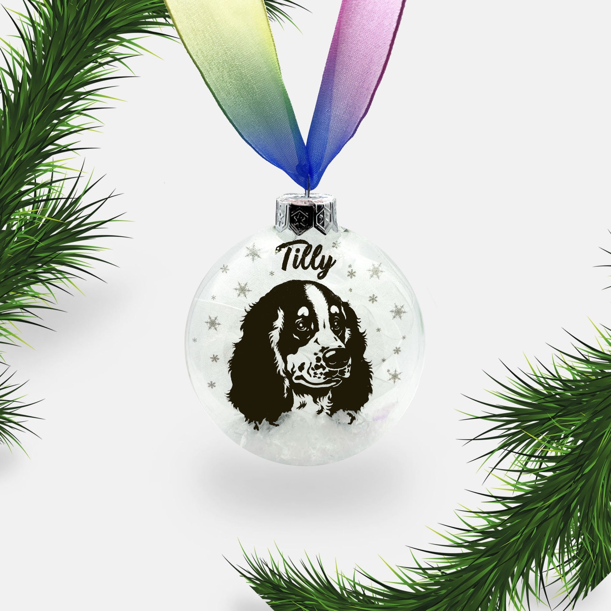 Springer Cocker Spaniel Dog Personalised | Custom Glass Christmas Bauble