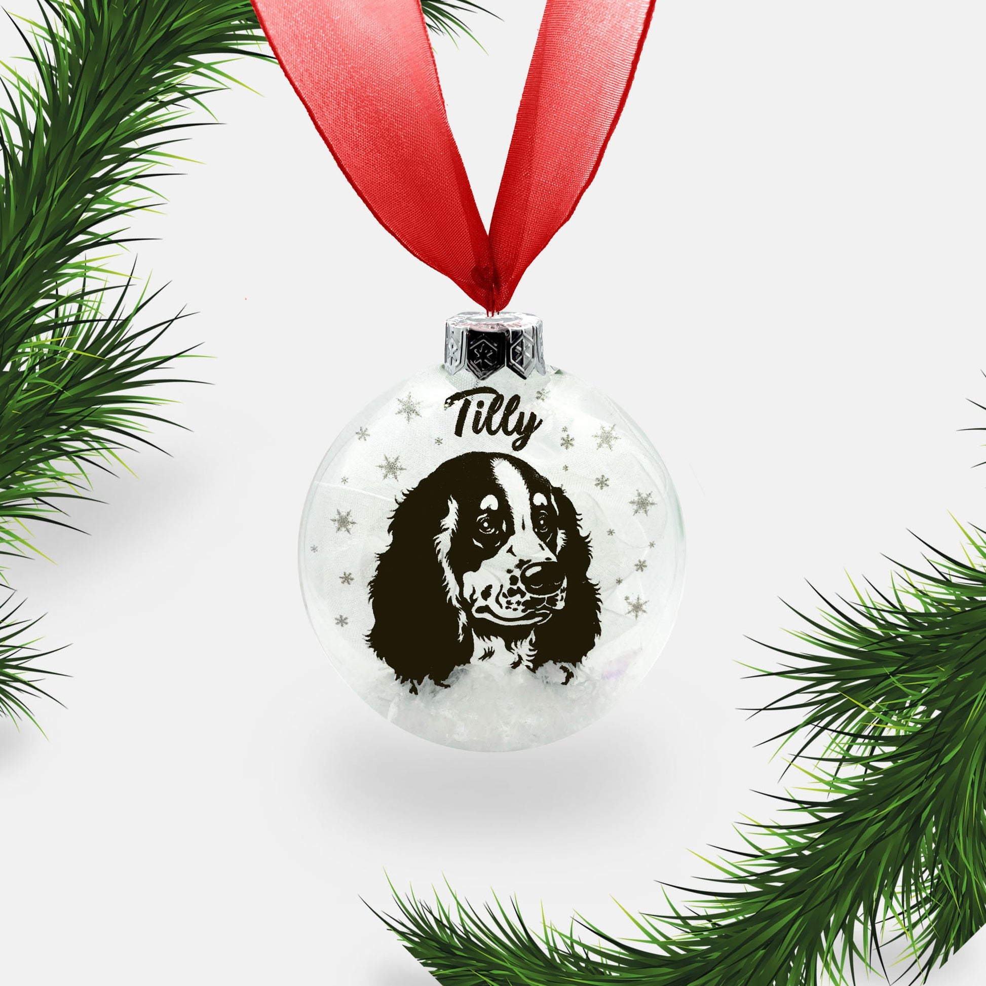 Springer Cocker Spaniel Dog Personalised | Custom Glass Christmas Bauble