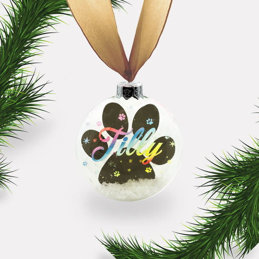 Dog | Cat Personalised Christmas Ornament | Bauble | Paw Print | Personalized | Glass | Custom | Pet