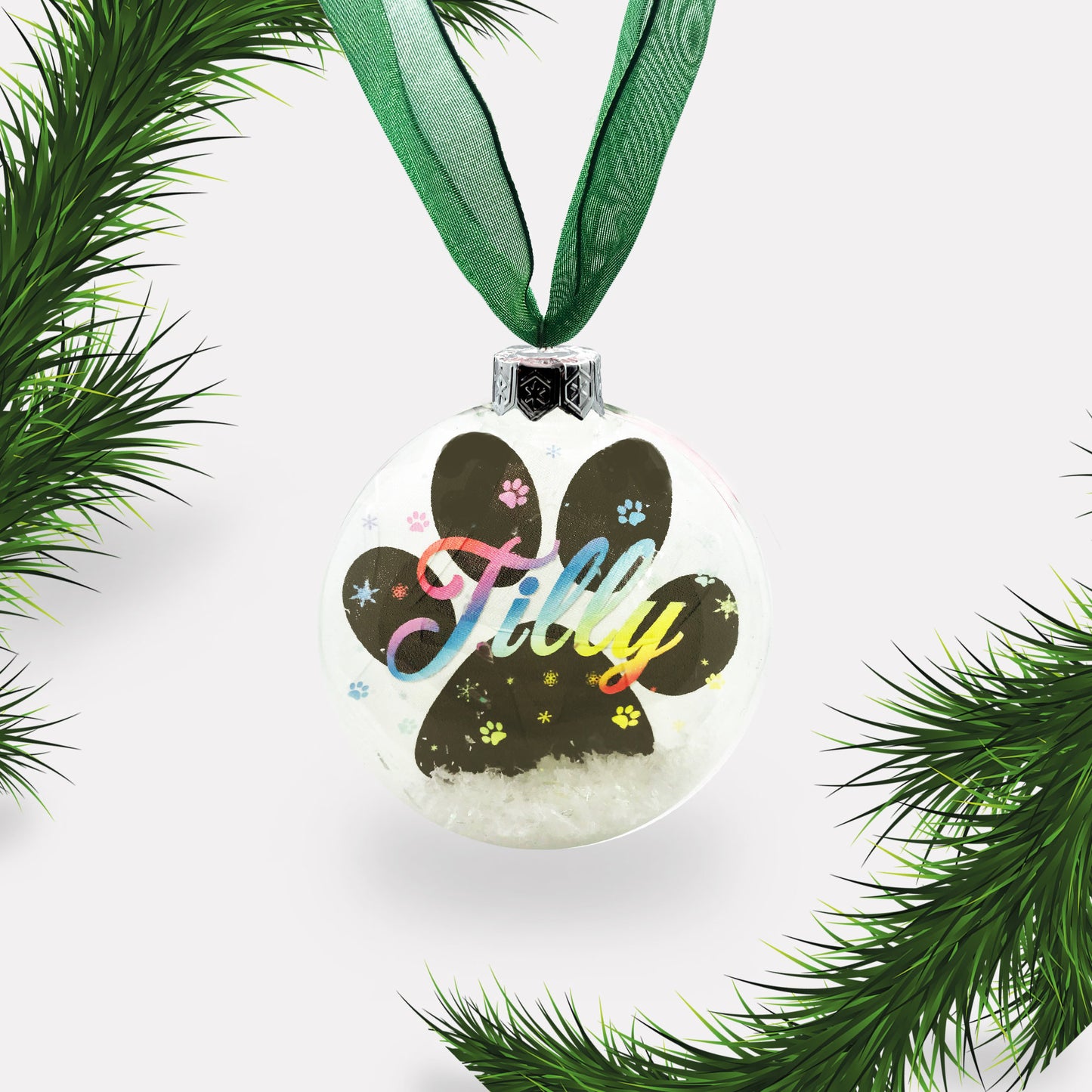 Dog | Cat Personalised Christmas Ornament | Bauble | Paw Print | Personalized | Glass | Custom | Pet