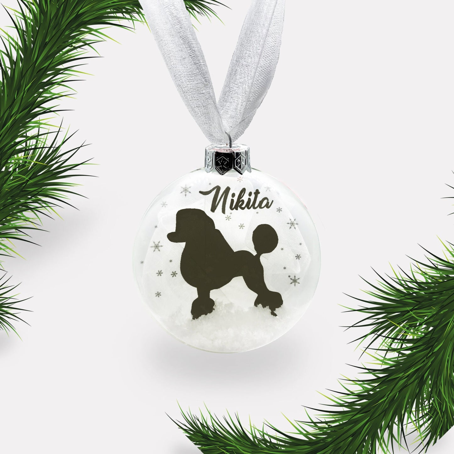 Poodle Dog Personalised Ornament | Custom Glass Christmas Bauble
