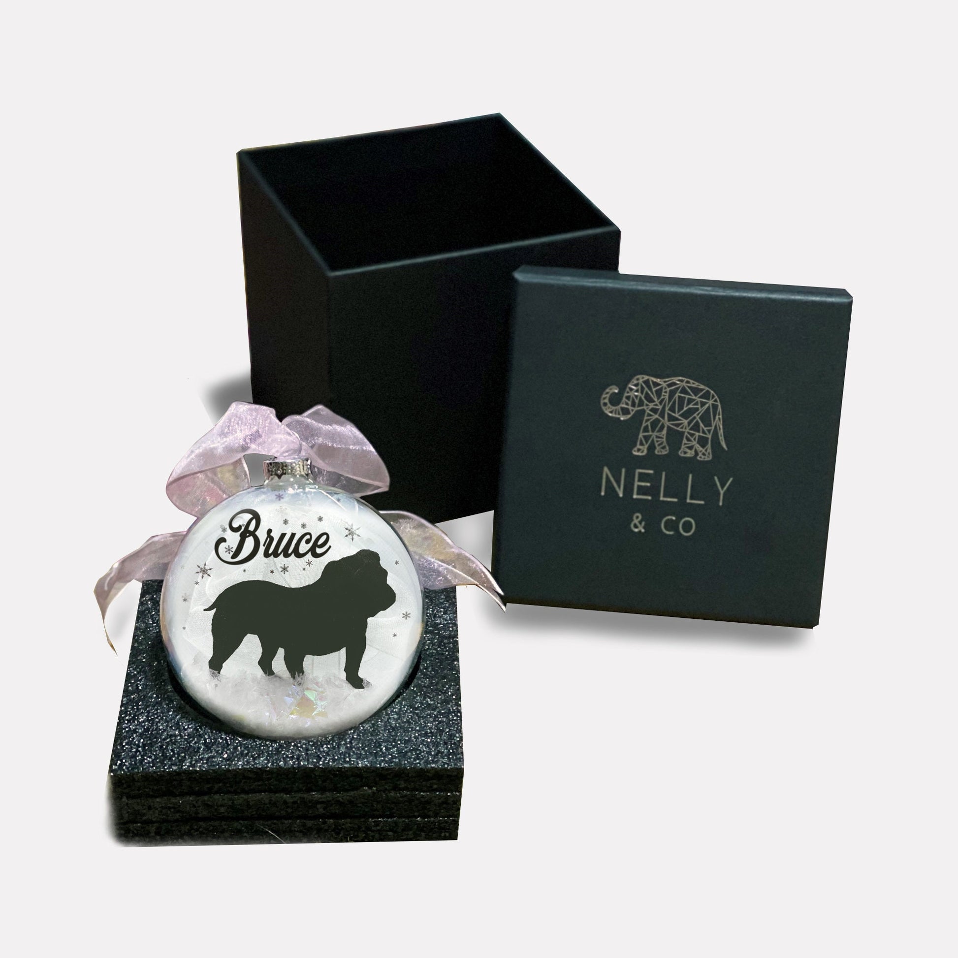 British Bulldog Dog Personalised Ornament | Custom Glass Christmas Bauble