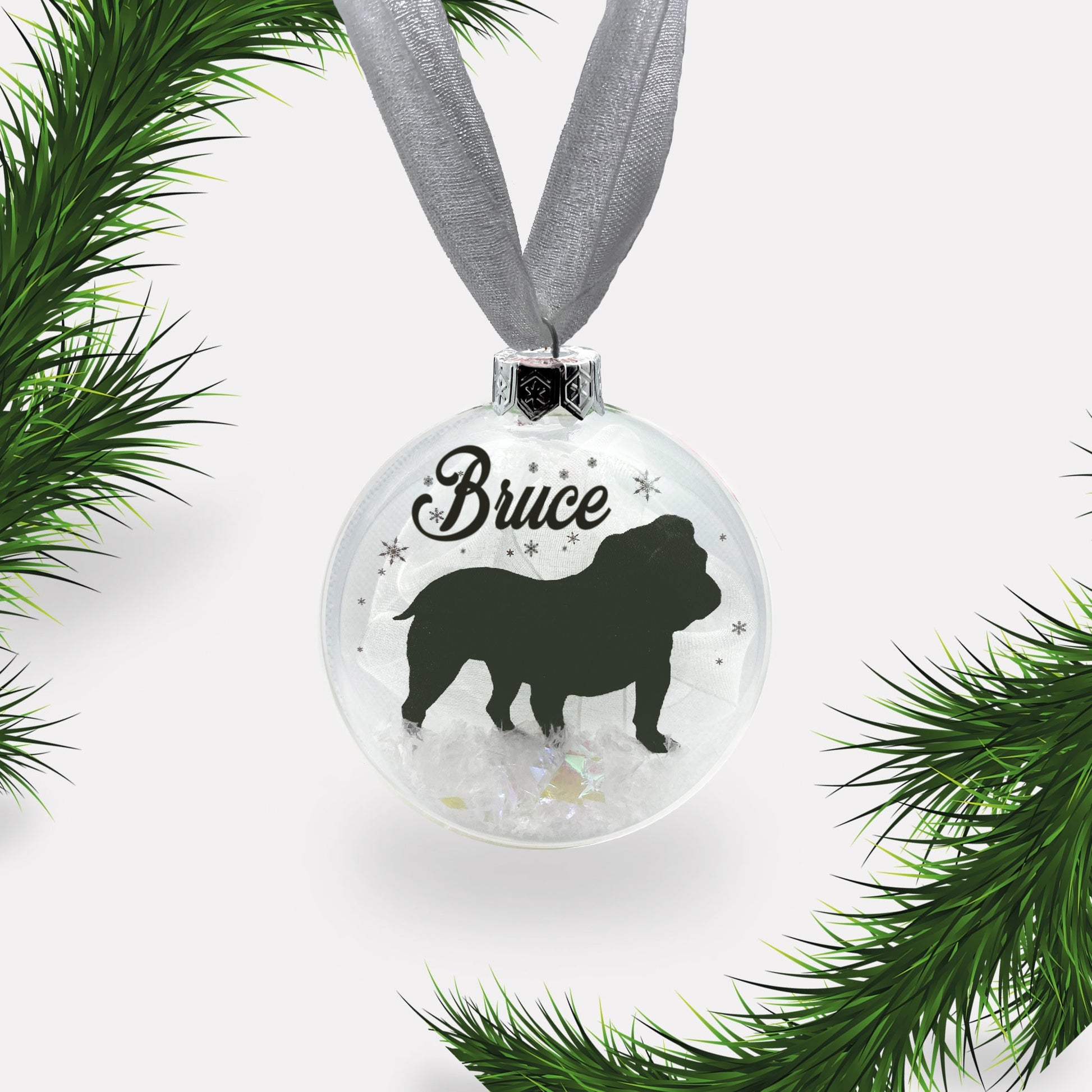 British Bulldog Dog Personalised Ornament | Custom Glass Christmas Bauble