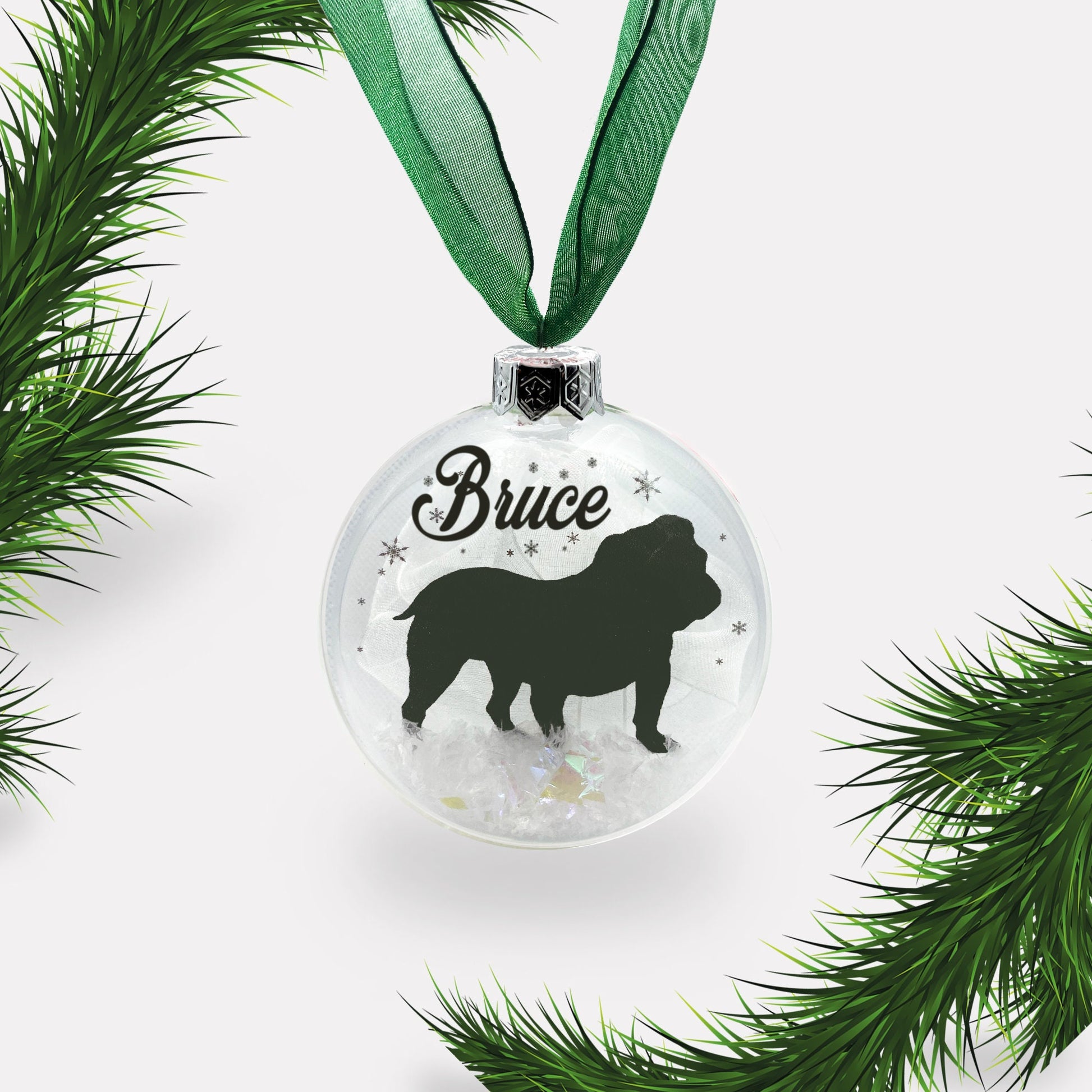 British Bulldog Dog Personalised Ornament | Custom Glass Christmas Bauble