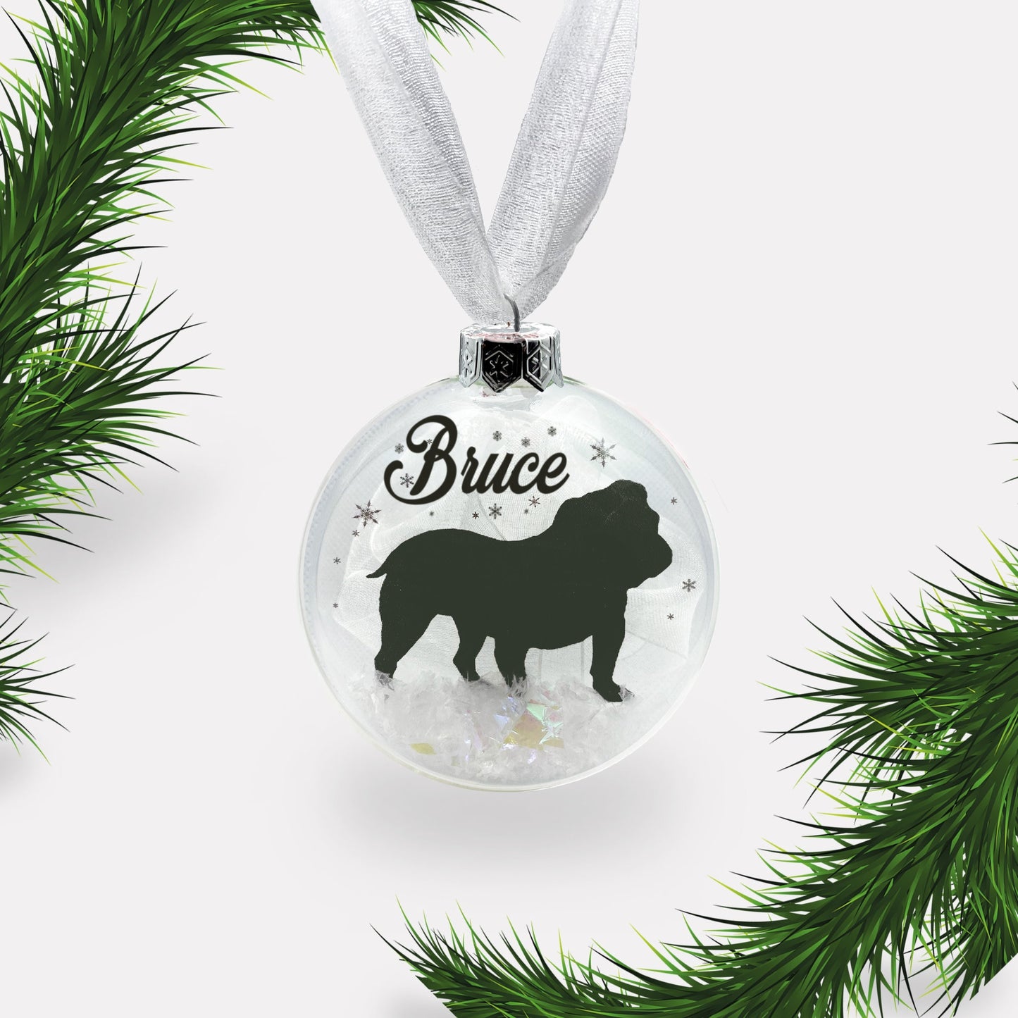 British Bulldog Dog Personalised Ornament | Custom Glass Christmas Bauble