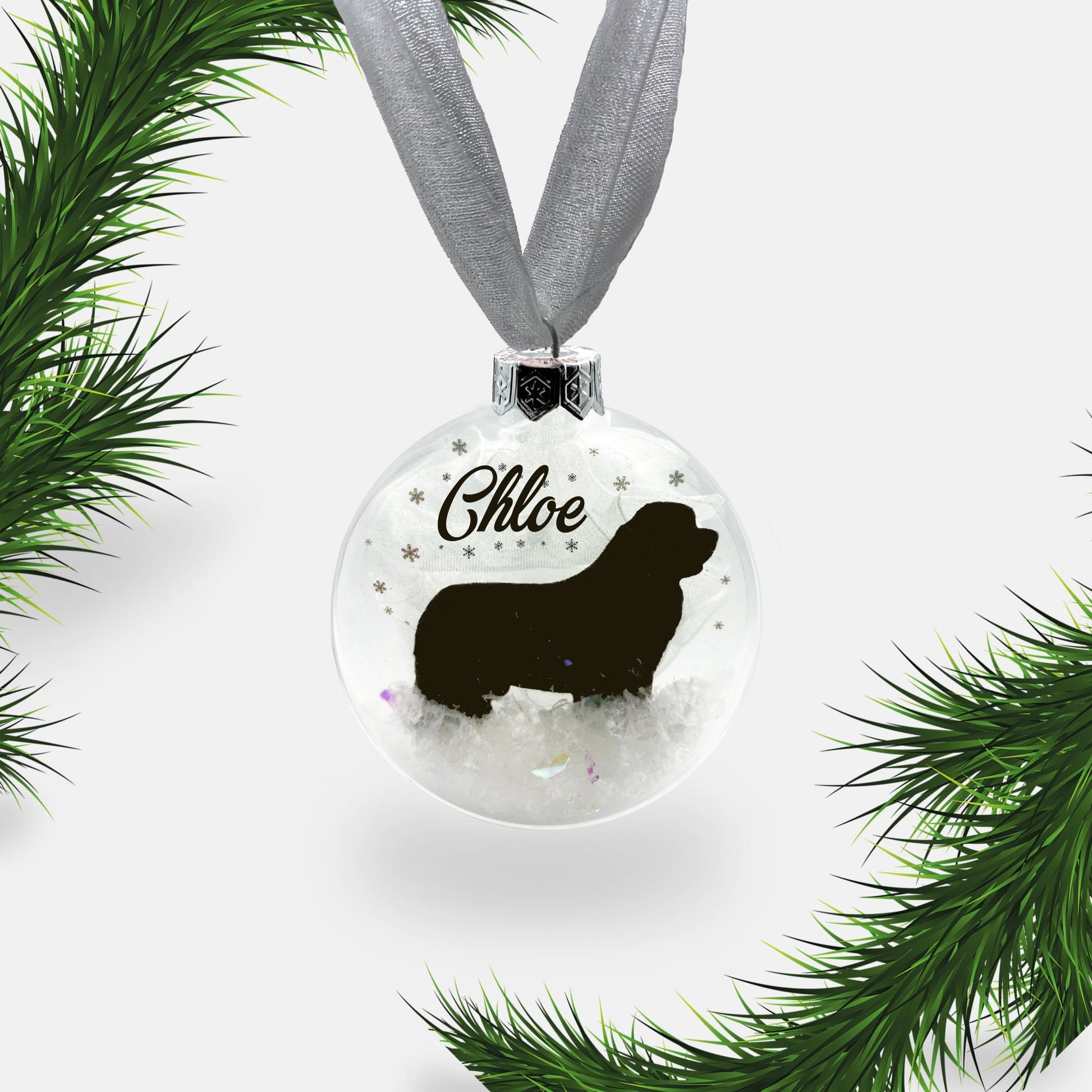 Newfoundland Dog Personalised Ornament | Custom Glass Christmas Bauble