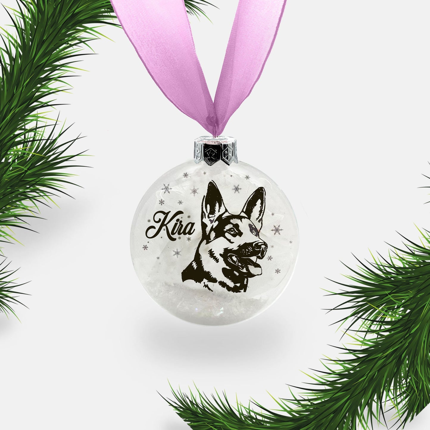 German Shepherd Alsatian Dog Personalised Ornament | Custom Glass Christmas Bauble