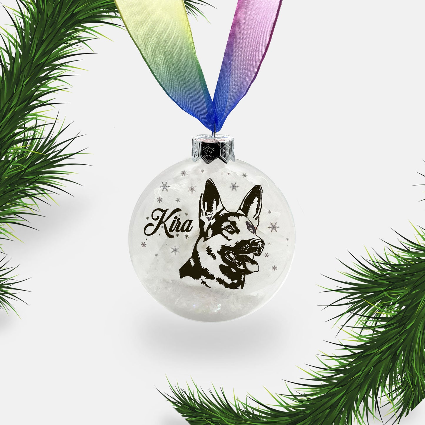 German Shepherd Alsatian Dog Personalised Ornament | Custom Glass Christmas Bauble