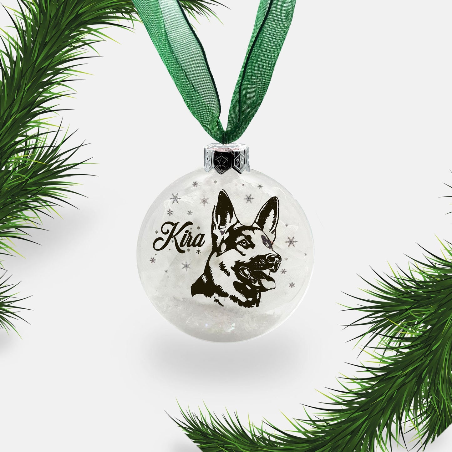 German Shepherd Alsatian Dog Personalised Ornament | Custom Glass Christmas Bauble