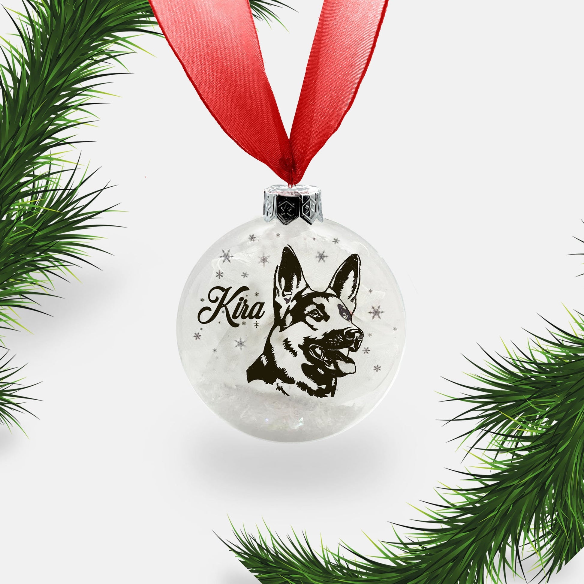 German Shepherd Alsatian Dog Personalised Ornament | Custom Glass Christmas Bauble