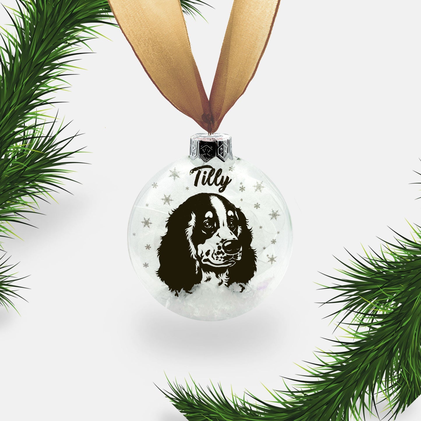 Springer Cocker Spaniel Dog Personalised | Custom Glass Christmas Bauble