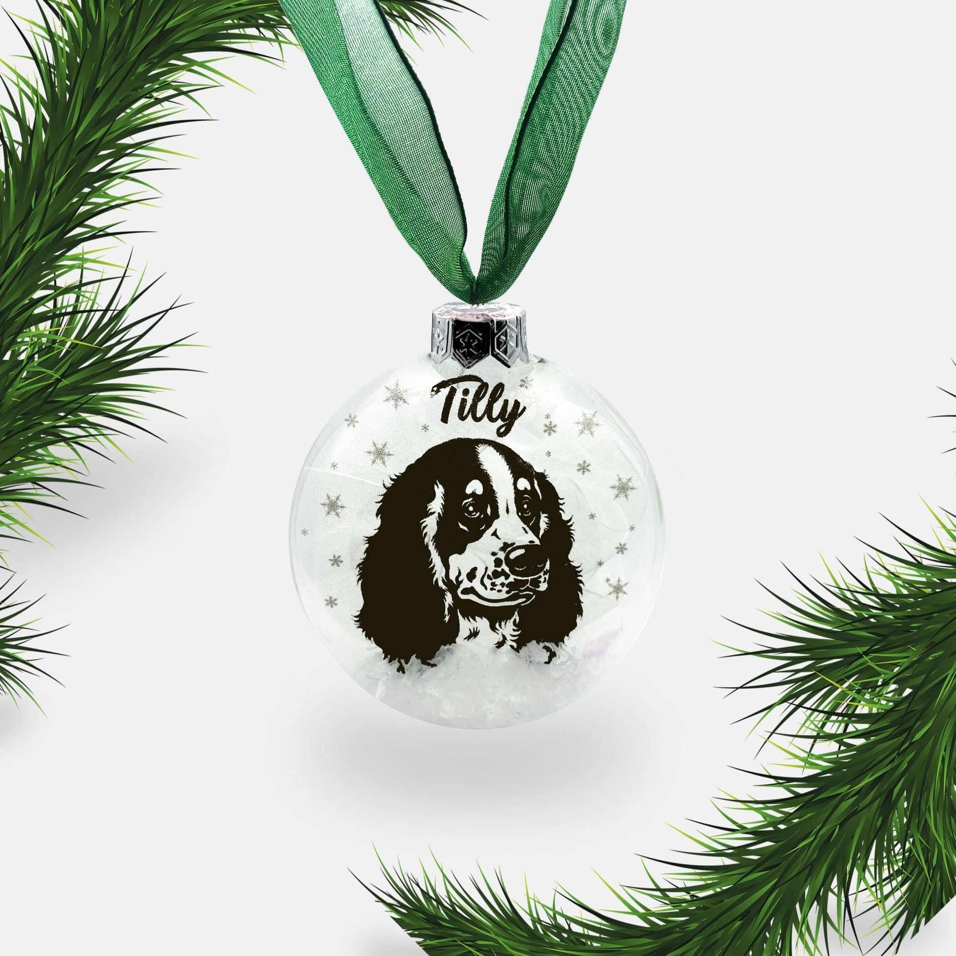 Springer Cocker Spaniel Dog Personalised | Custom Glass Christmas Bauble