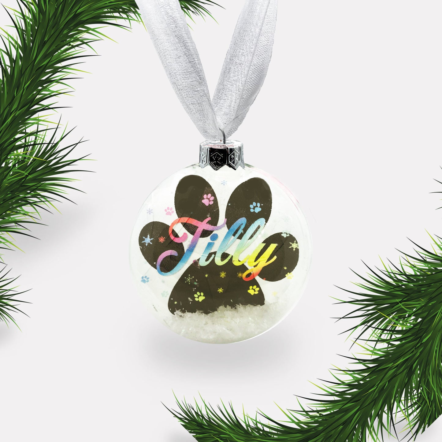 Dog | Cat Personalised Christmas Ornament | Bauble | Paw Print | Personalized | Glass | Custom | Pet