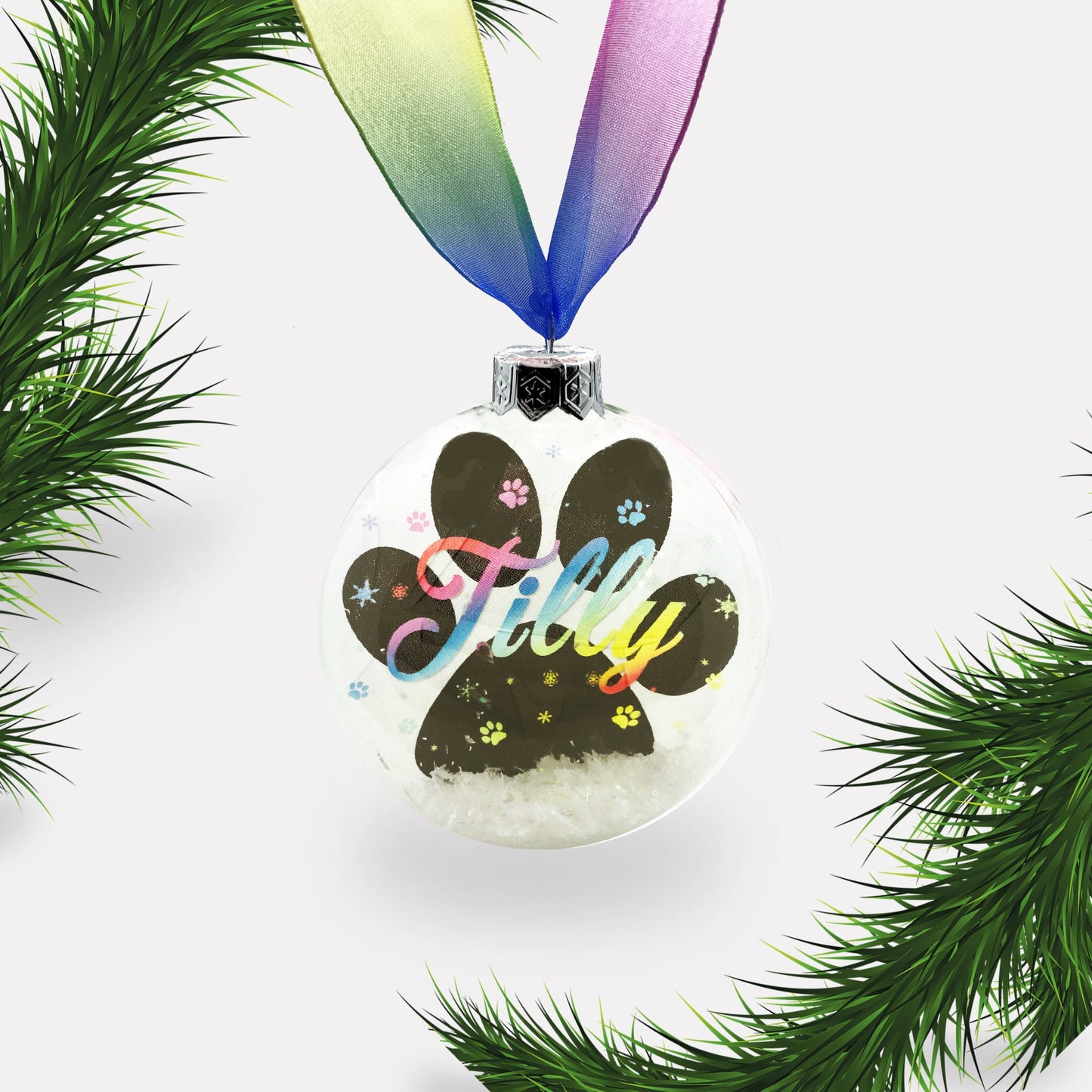 Dog | Cat Personalised Christmas Ornament | Bauble | Paw Print | Personalized | Glass | Custom | Pet